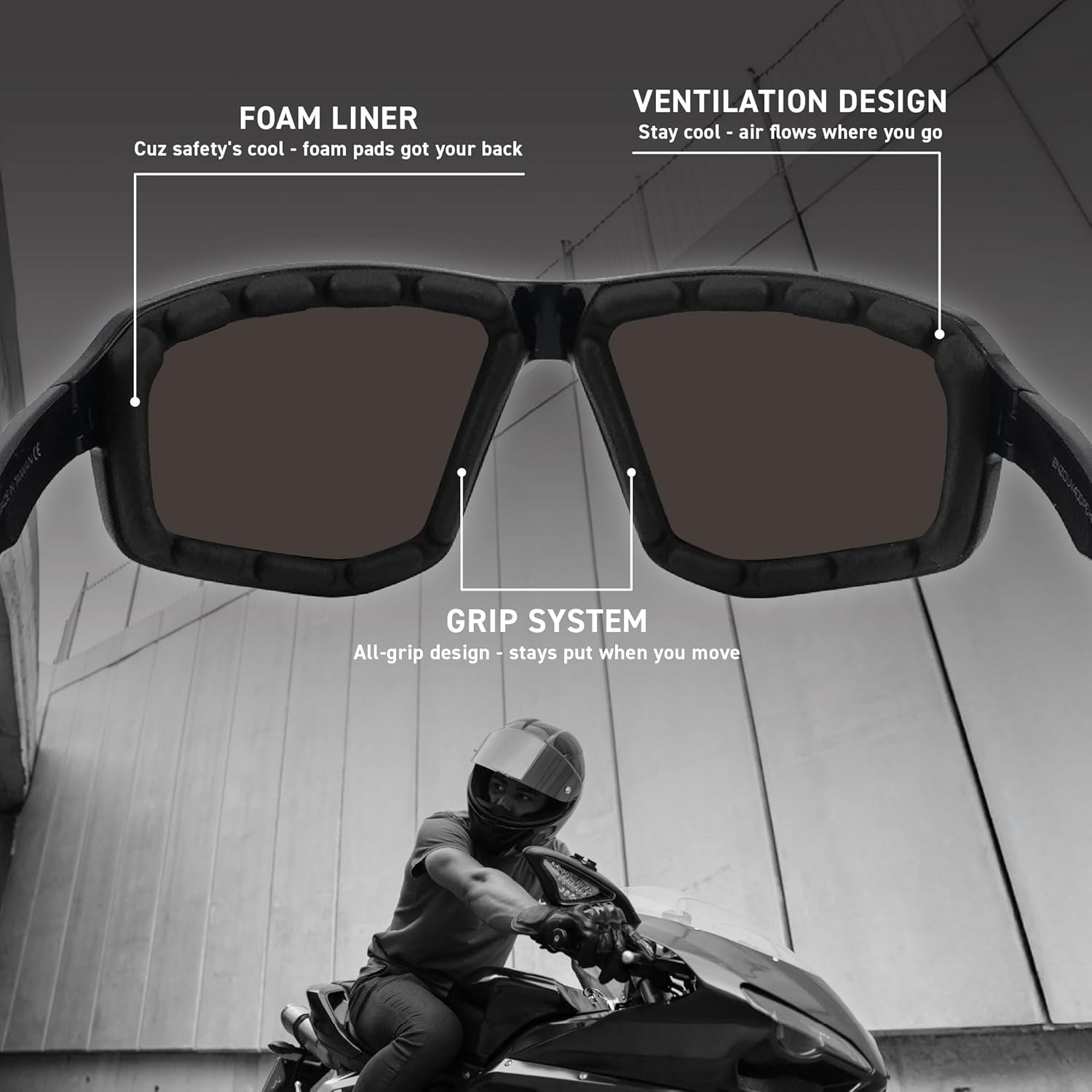 ENZO Z87+ Powersports Motorcycle Riding Goggles HD High Contrast UV400 Sports Wrap Sunglasses Safety Glasses - Image 4