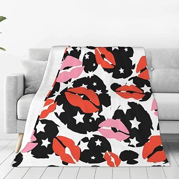Kiss Red Nice Lips White Stars Ultra-Soft Micro Flannel Blanket Microfiber Throw Blankets All Seasons Warm Blanket for Bed Chair Couch Sofa Living Room Crib 50"X40"