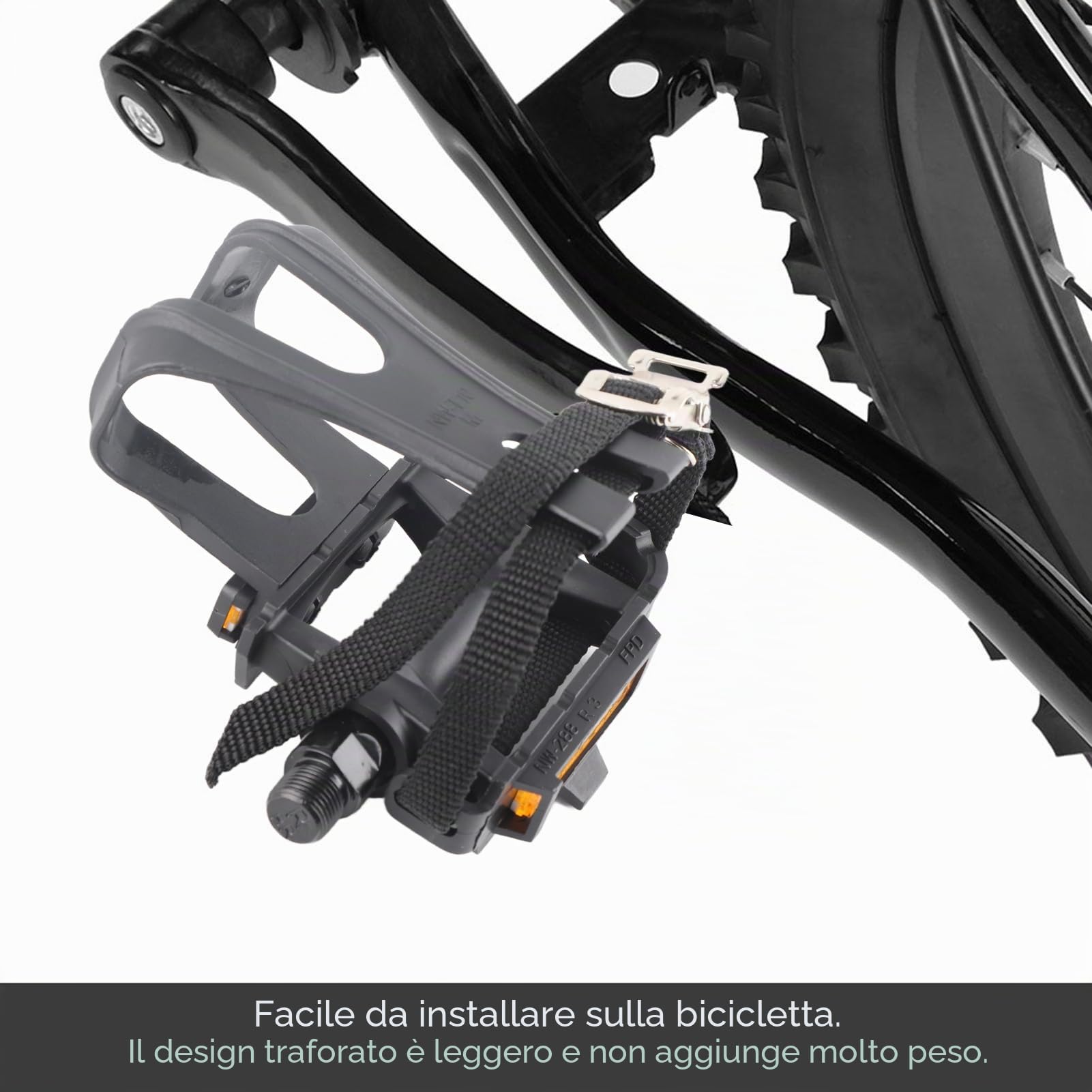 Pedali per bicicletta con clip e cinghie, pedali antiscivolo, per cyclette, bici da corsa, spinning e mountain bike