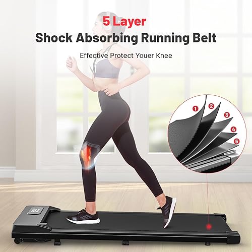 Miniatura 5 de Gywowken Caminadora para caminar debajo del escritorio, caminadora plana portátil de 5 MPH para oficina en casa, mini escritorio silencioso de pie