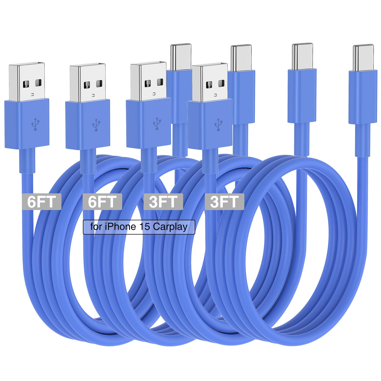 Car Carplay Cable for iPhone 17 16 15 Charger Cord,3/3/6/6FT USB A to USB C Cable for iPhone 17 Pro Max/16 Pro/15 Plus Charger,USB C Car Charger for