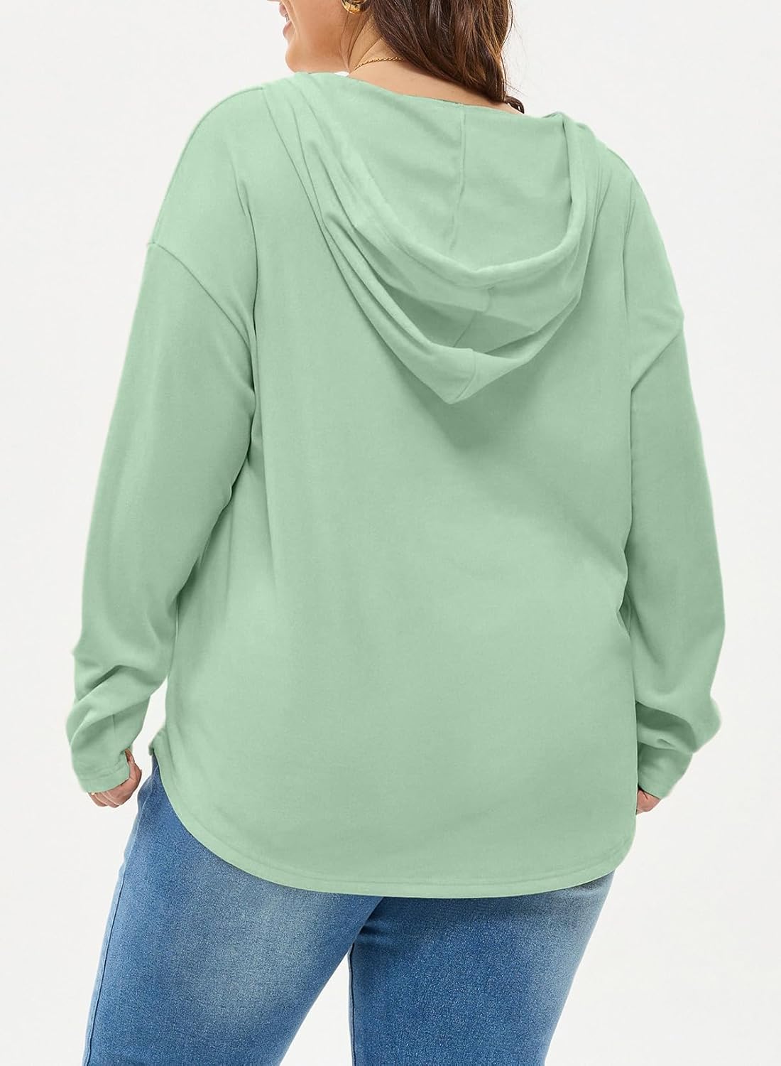 Eytino Plus Size Sweatshirts for Women Long Sleeve V Neck Drawstring Pullover Hoodies Tops(1X-5X) - Image 2