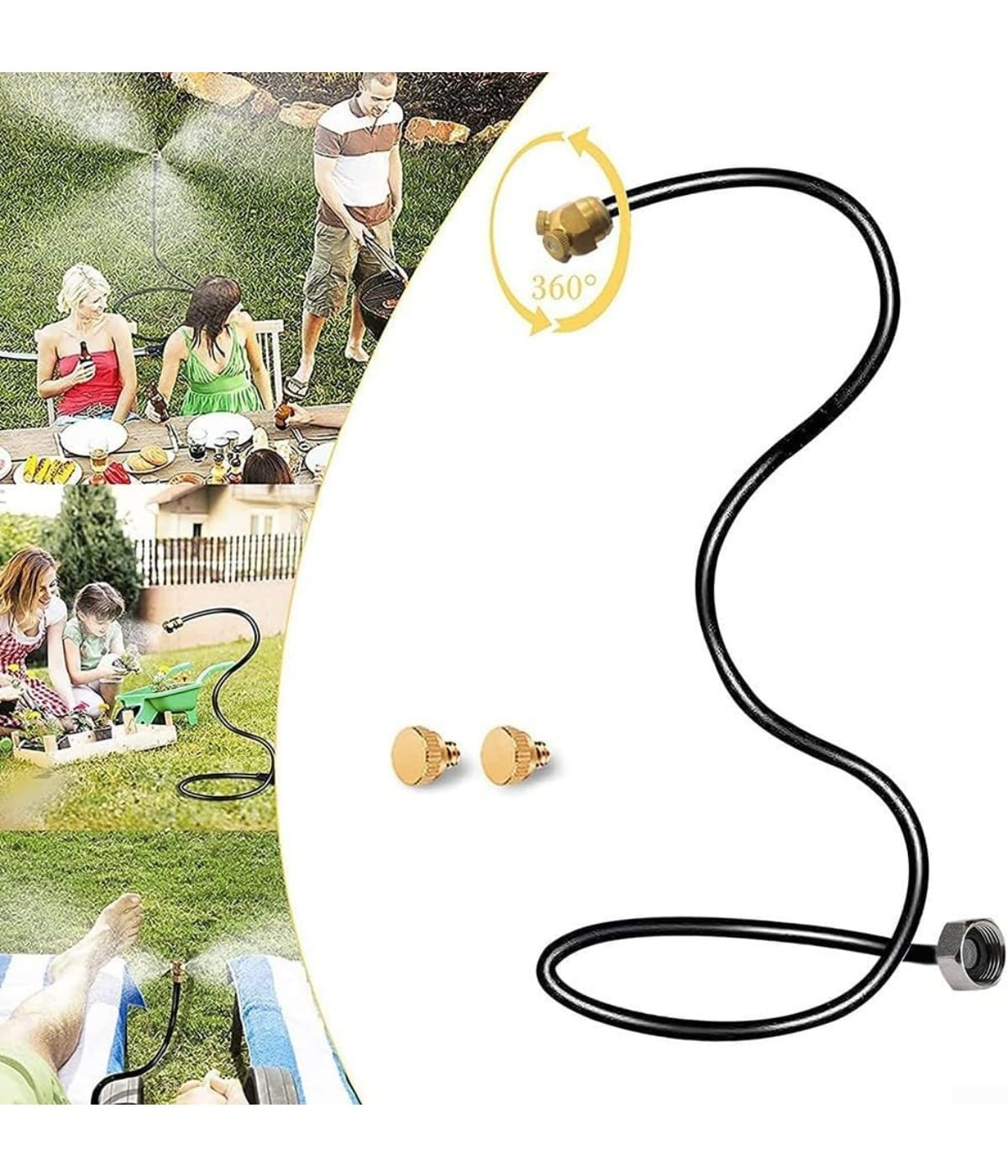 Nebelleitung mit 3 Nebeldüsen, Outdoor-Nebelkühlsystem, Einstellbares Kühlsystem, für Terrasse, Garten, Rasen, Gewächshaus, schwarz, 4 Stück (300 cm)