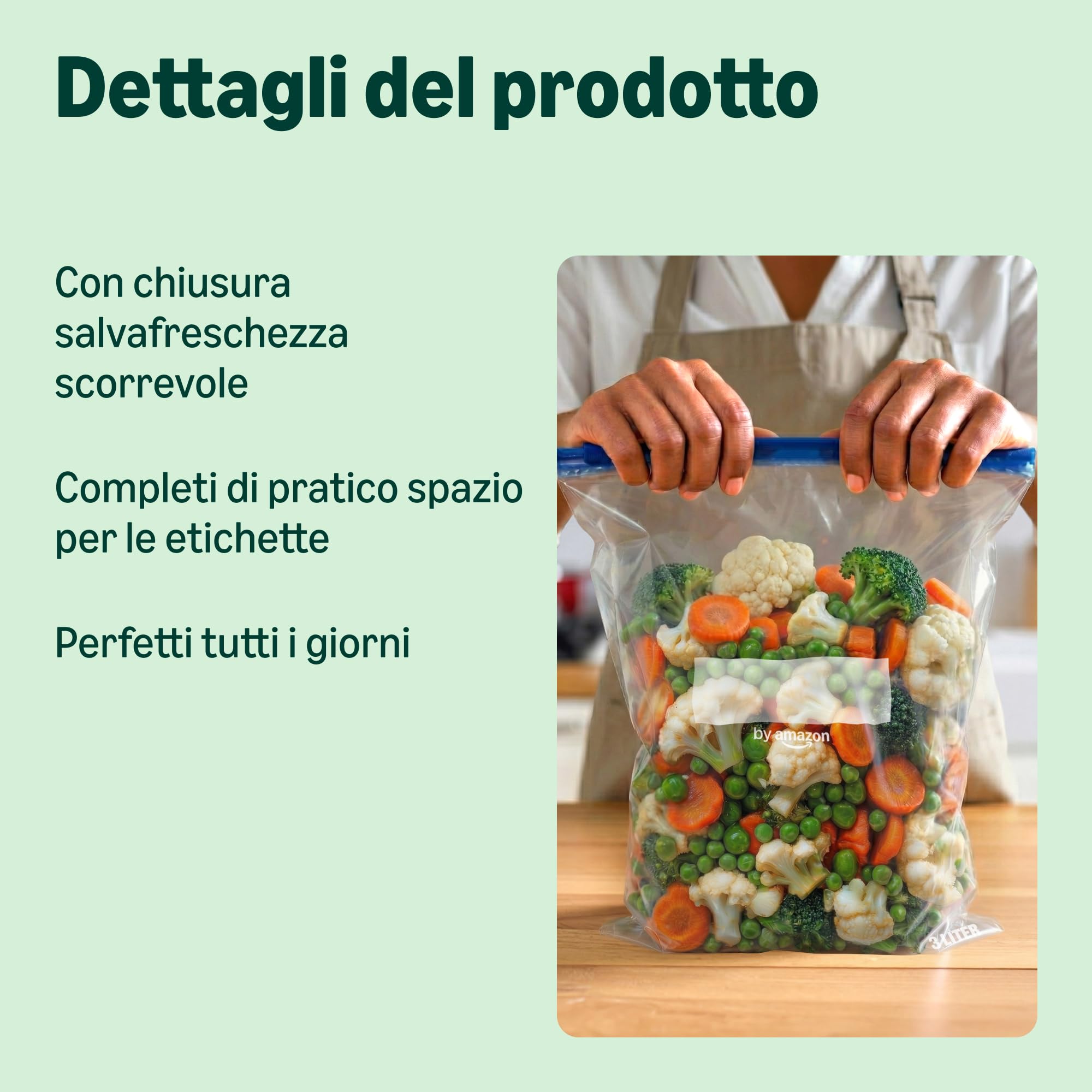 by Amazon - Sacchetti Cerniera per congelatore con chiusura a scorrimento, 3 litri, 15 pezzi