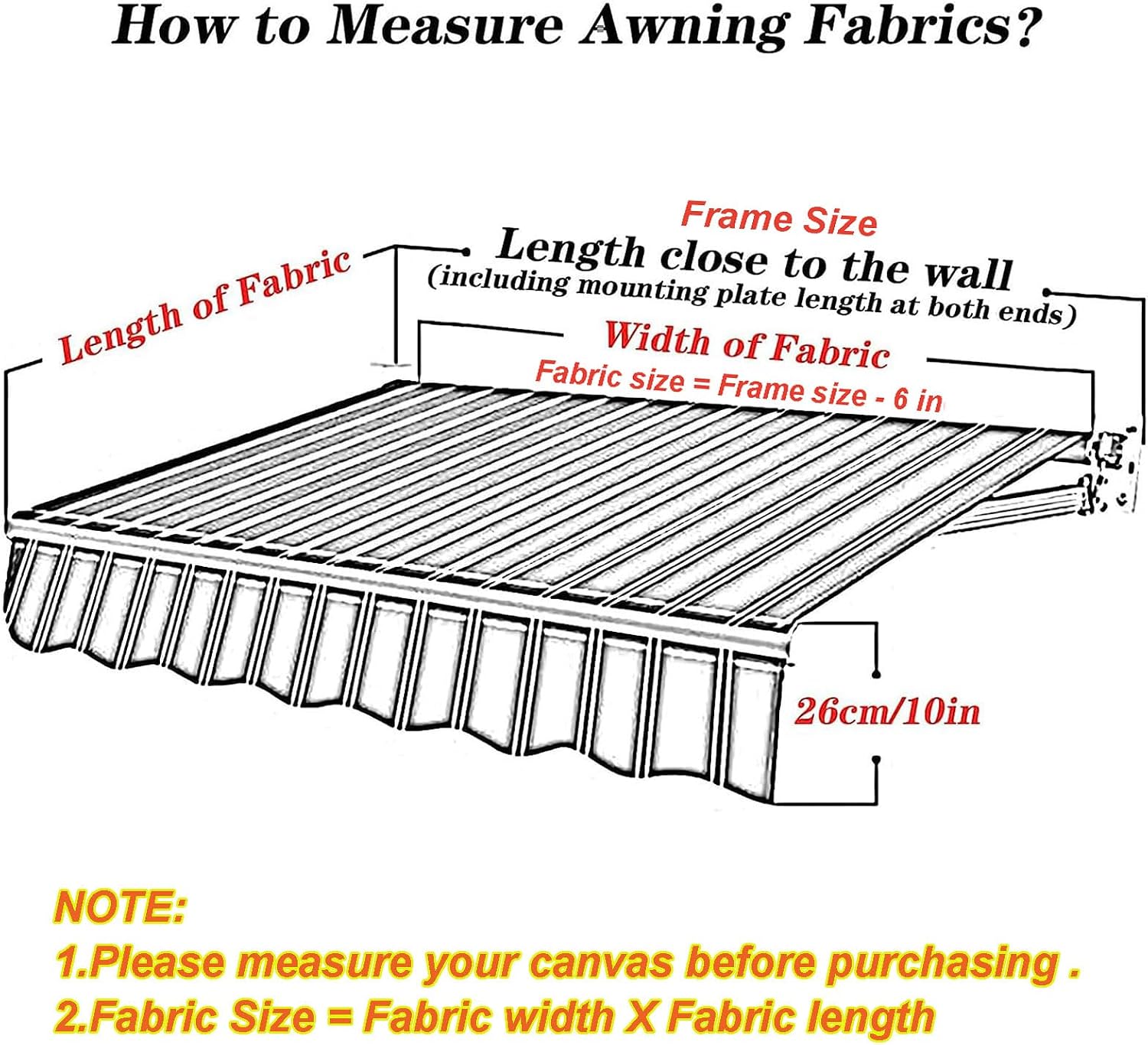 Retractable Patio Awning Fabric Replacement (Without Frame), 9.8ft 12ft 15ft Polyester Canopy Cover Sun Shade Cloth Uv Protection,Customizable Size(Size:11x4.9ft,Color:Stripes 4)