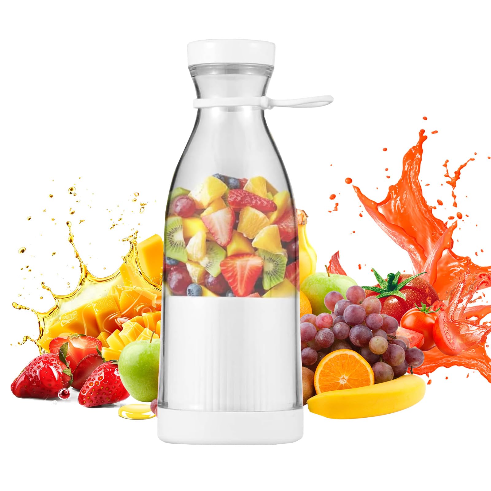 Portable Juicer, Mini Blender for Juice, 350ml Portable Juicer Blender Bottle with 6 Blades, USB Rechargeable Cordless Personal Blenderes for Travel, Outdoor, Gym, Office (White)