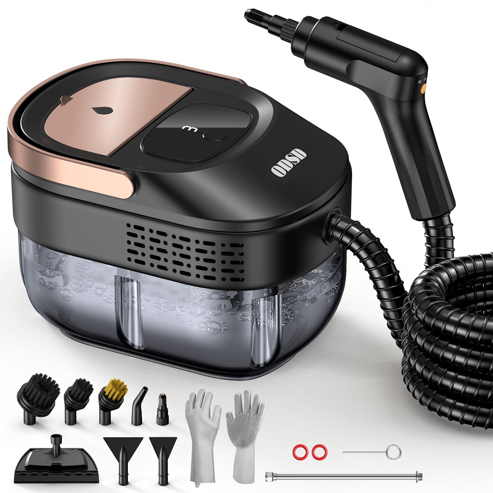 ODSD Dampfreiniger für Haushalt und Auto, 3-stufig einstellbarer Dampfreiniger, 15 Sekunden Aufheizzeit und 1,6 l großer Tank, Handdampfreiniger für Autos, Haushalt, Küche, Fenstern,Boden