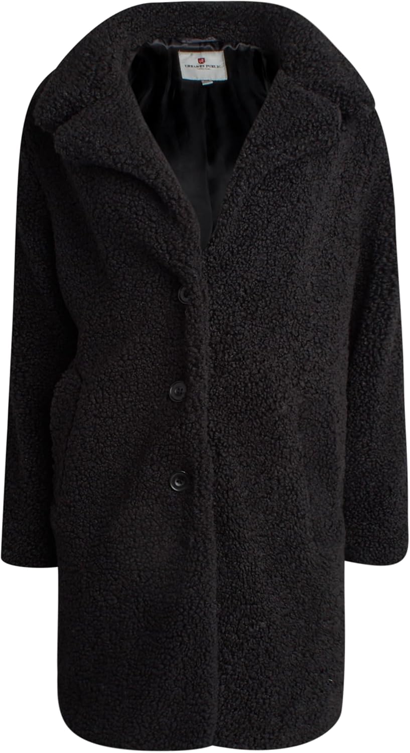 URBAN REPUBLIC Womens Sherpa Winter Coat - Long Sherpa Winter Coats for Women Button Up Fuzzy Jackets Outerwear