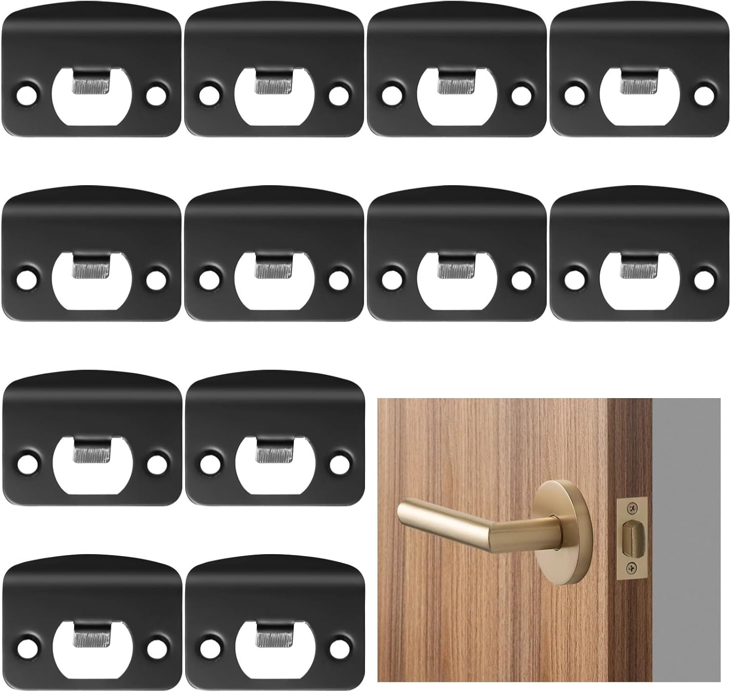 Doors and Locks Standard Wooden Most Fit, 12 Pcs Black Door Reinforcement Kit, Stainless Steel Deadbolt Strike Plates, Door Strike Plates, Full Lip Round Corner