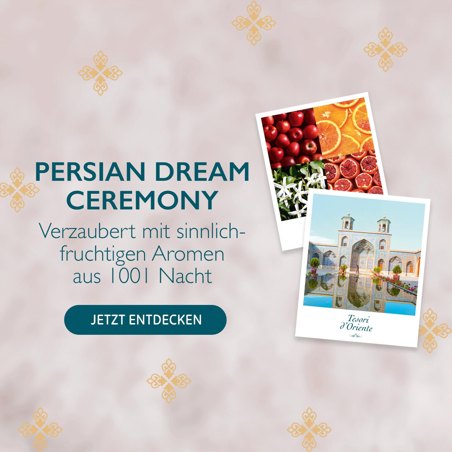 Tesori d'Oriente zestaw upominkowy "Persian Dream", zestaw 100 ml wody toaletowej i 75 ml kremowy prysznic, pielęgnacja ciała z granatem i herbatą Rooibos, rytuał wellness dla ciała i zmysłów