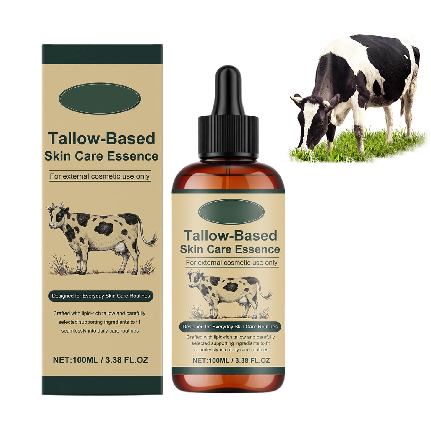 Golden Micro Peptide Tallow Serum,Anti-Aging Essence,Daily Skin Conditioning & Moisture Support,Healthy-Looking Glow,100 mL / 3.38 fl oz（New Upgrade）