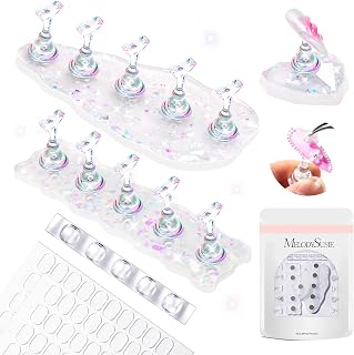 MelodySusie Nail Stand for Press Ons, 3 PCS Shiny Magnetic Bases Sets for Painting Display with Brush Holder and 100 Pcs Reusable Double-Sided Tape for Home DIY Salon Supplies
