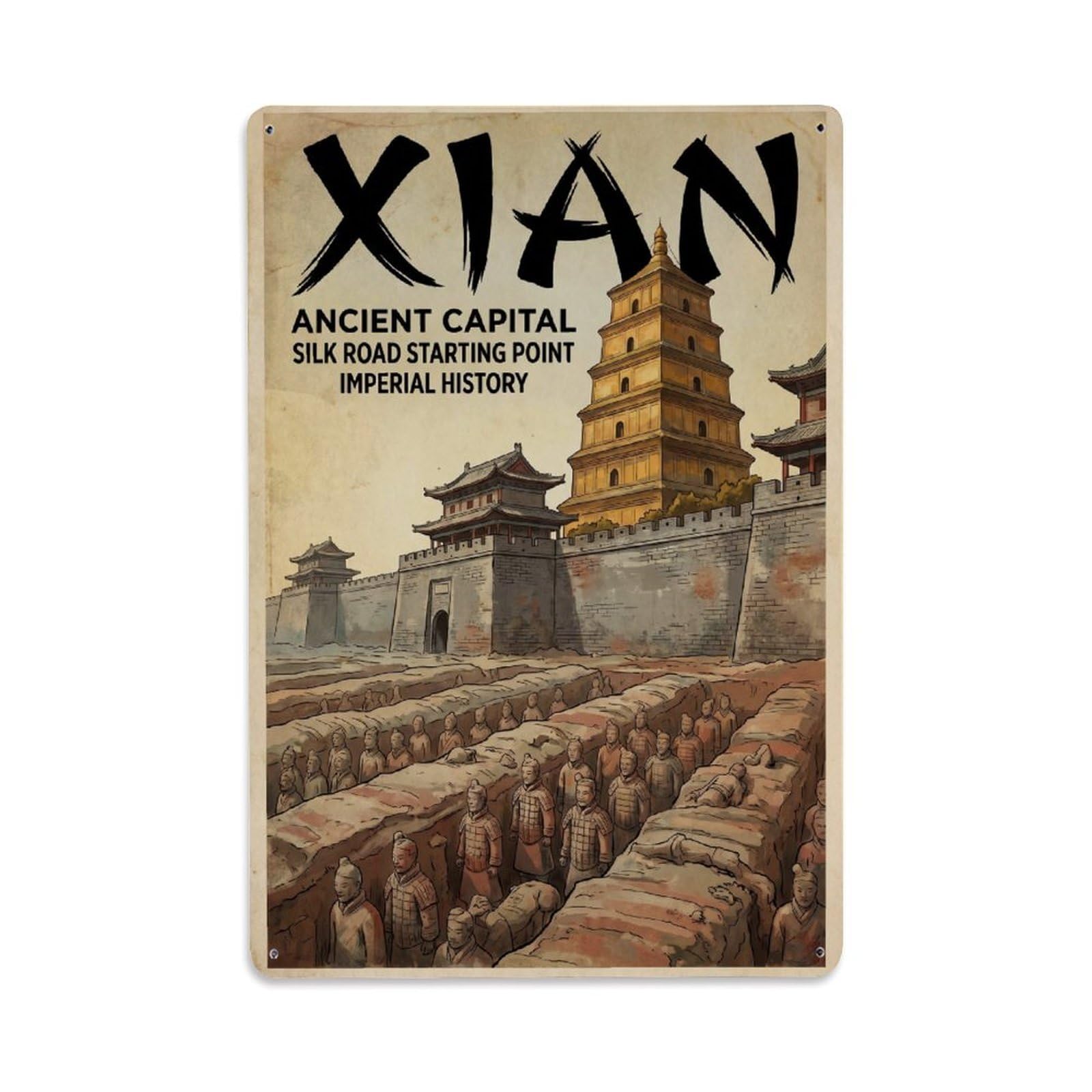 Gead 8X12inch Style Vintage China Xian Travel Metal Tin Sign