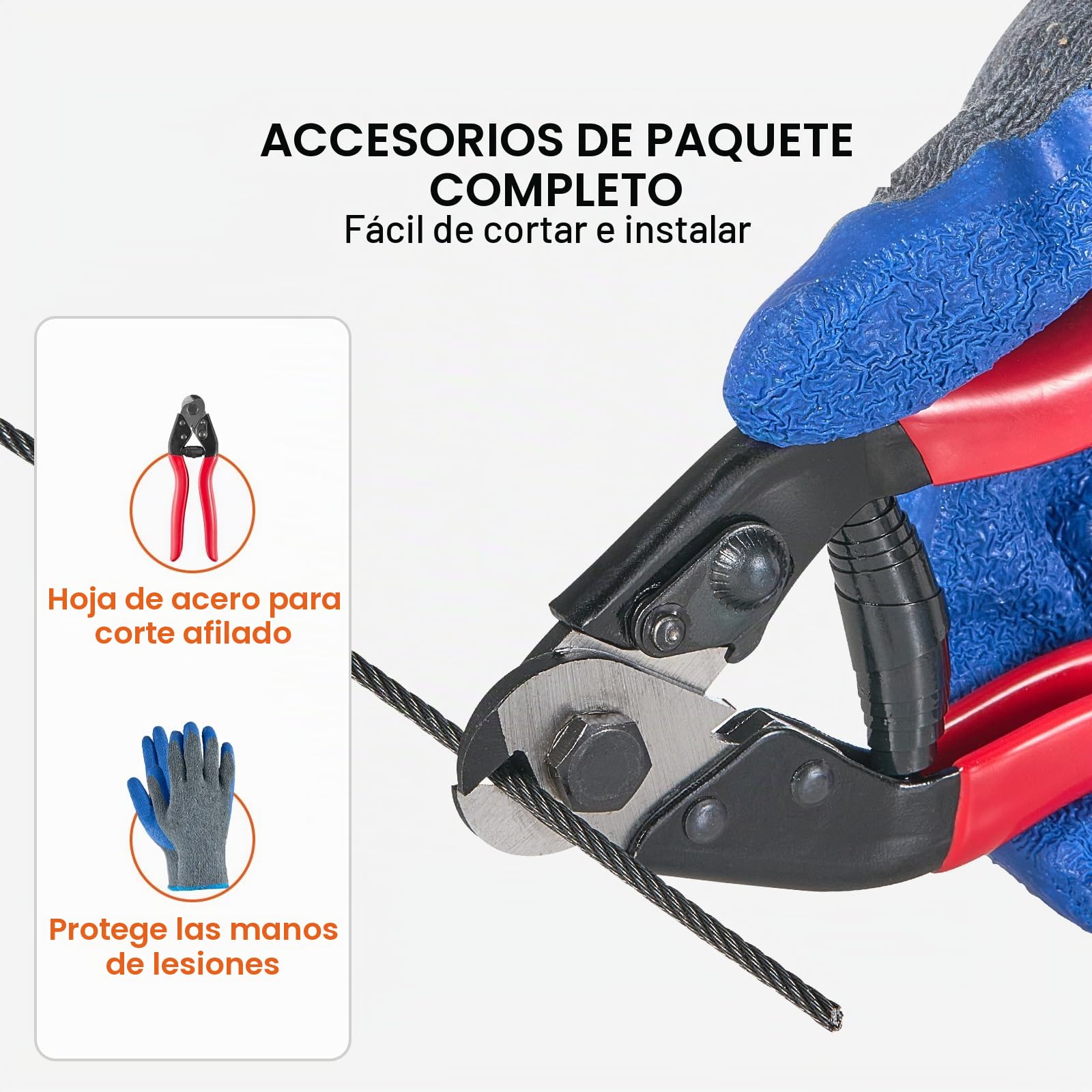 VEVOR Kit de Cables de Alambre de 3,18 mm Cable de Acero Inoxidable 316 de 152,4 m con Cortador y Guantes, Resistencia a la Rotura de 7,1 kN, 7 x 7 Hebras, Cables de Grado de Aeronáutico, Negro