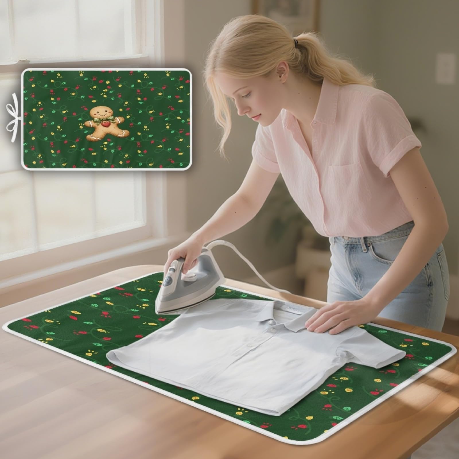 Bügelmatte Grüne Niedliche Weihnachten Bügeleinlage Faltbares Hitzebeständig Waschbar Bügelauflage für Tisch und andere Oberflächen Bügelbrett Unterlage rutschfeste Bügeldecke 80x50cm (2 Stück)