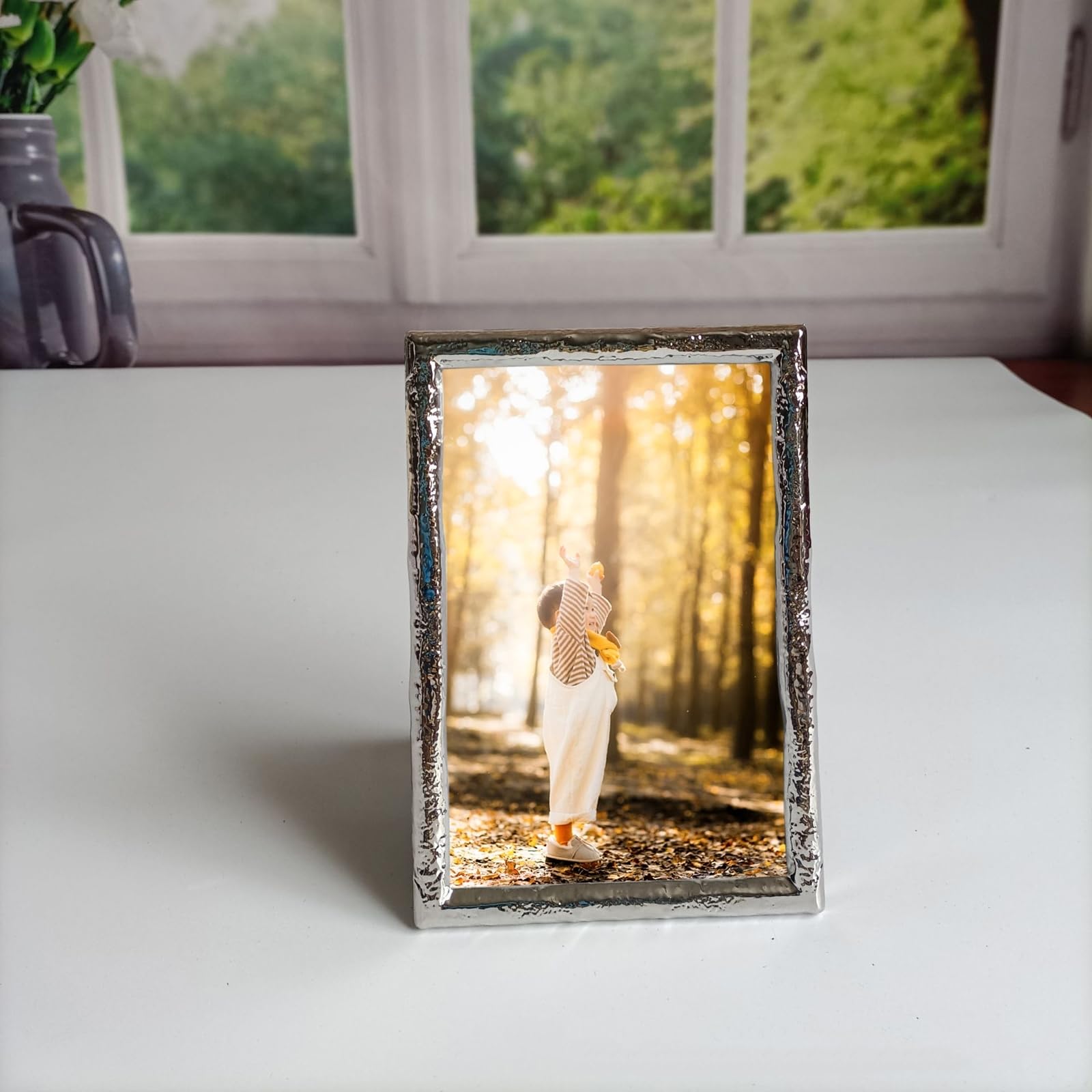 Bilderrahmen 20x25cm Silber Metall, Rechteck Bilderrahmen Schlicht für Tischplatte, Horizontal & Vertikal, Hochkant