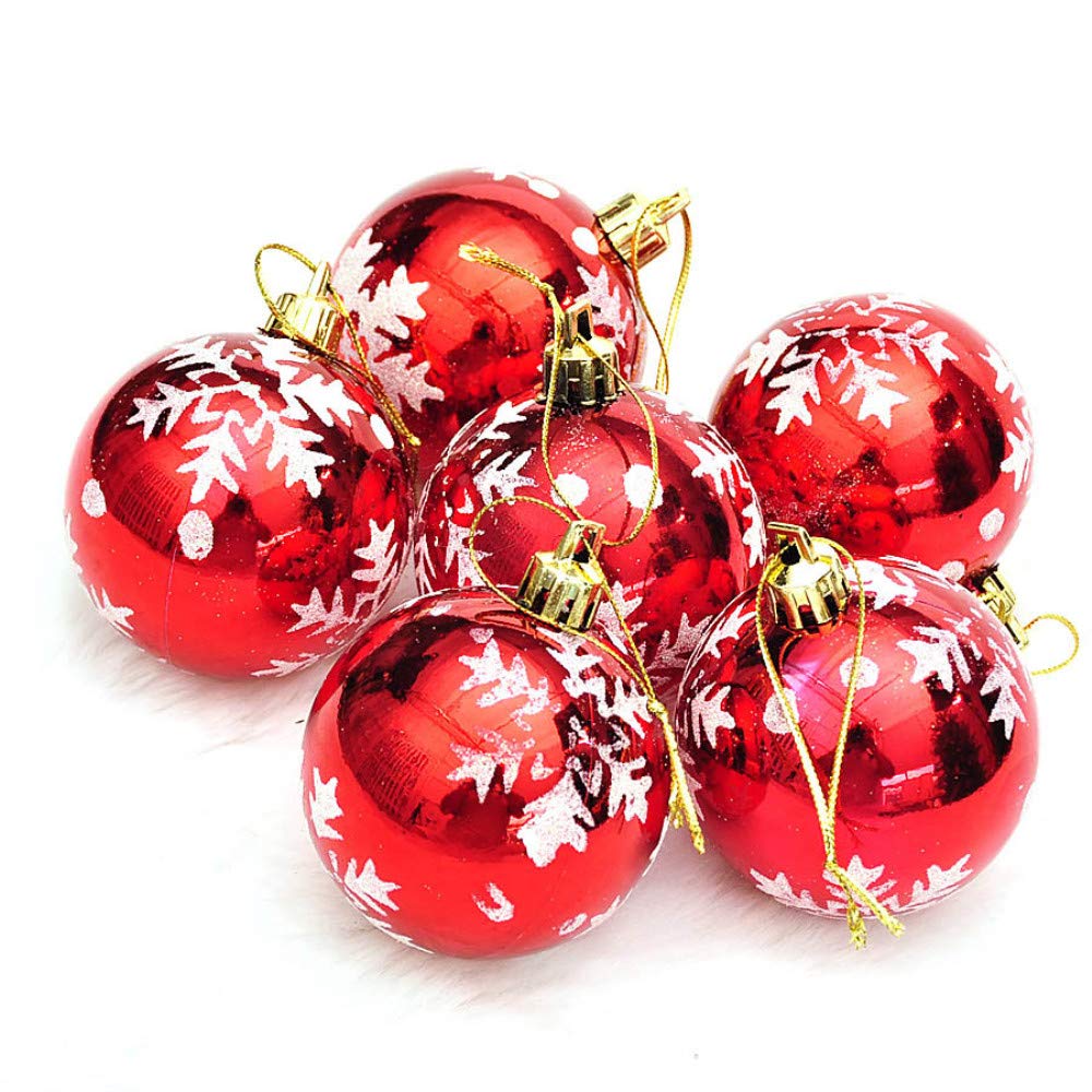 HUIJIA 6 Pcs Christmas Balls Ornaments Xmas Tree-Shatterproof Christmas Tree Decorations Snowflake Graphics Hanging Ball 2.4",Red