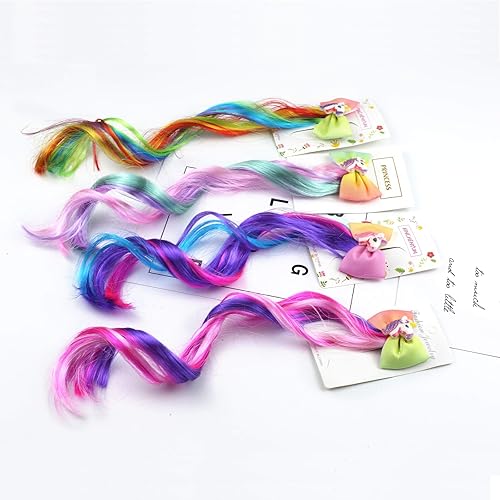 Miniatura 3 de 4 unids multicolor niños niñas pinzas de pelo en 15 pulgadas extensiones de pelo cola de caballo tejido de pelo para niñas vestir