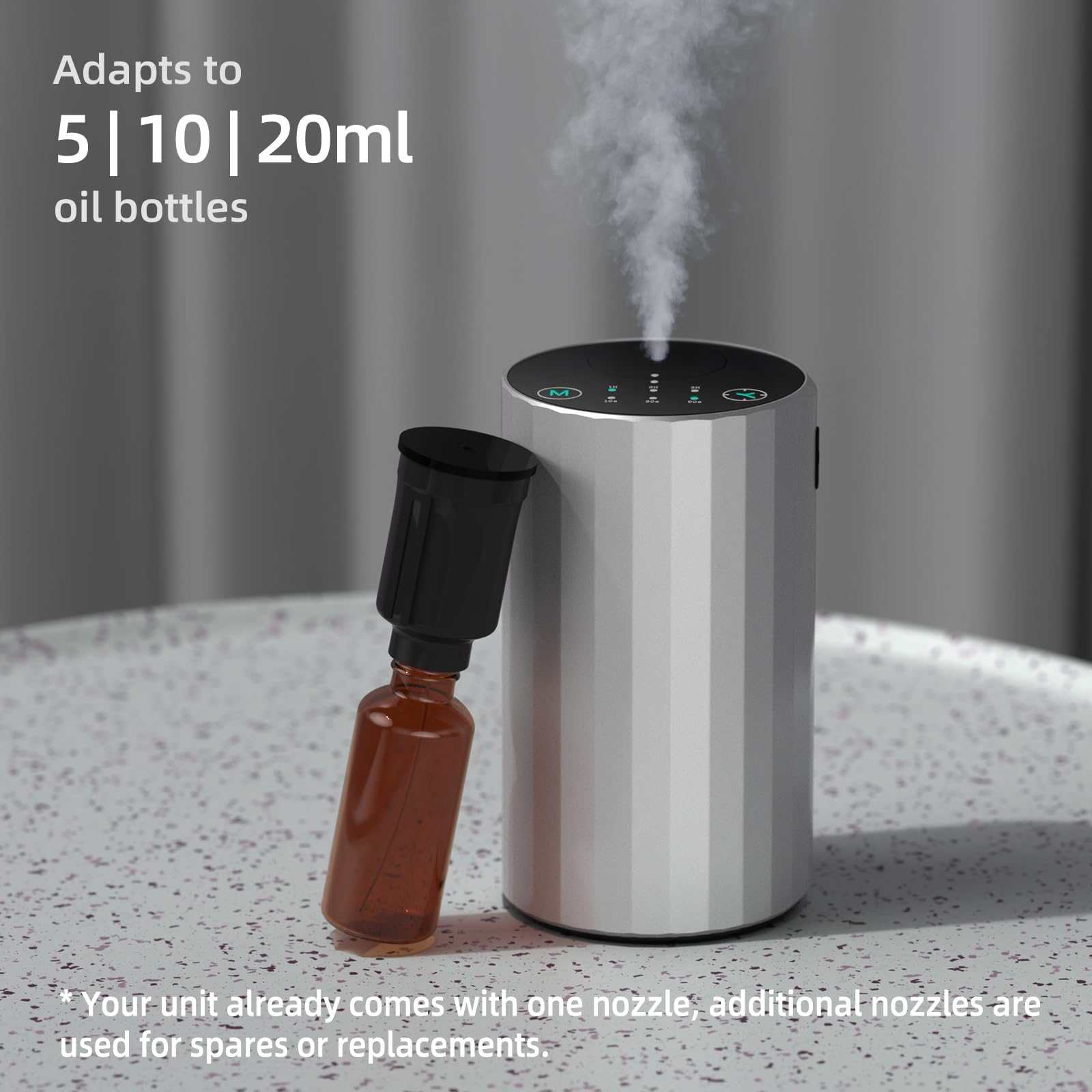 Difusor de aceites esenciales sin agua, difusor de aroma de aromaterapia para el hogar, habitación grande, dormitorio, coche, oficina, escritorio, mini ambientador portátil a pilas (plateado)