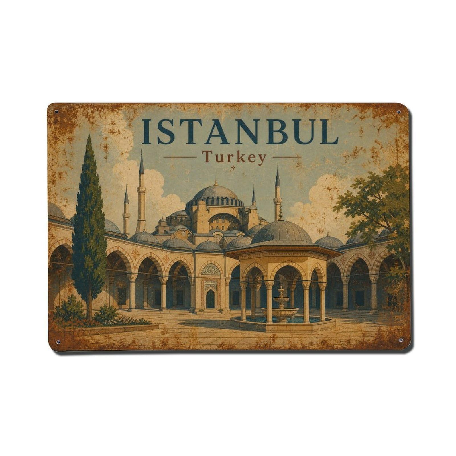 Gead 8X12inch Style Vintage Travel Istanbul Turkey Courtyards Metal Tin Sign