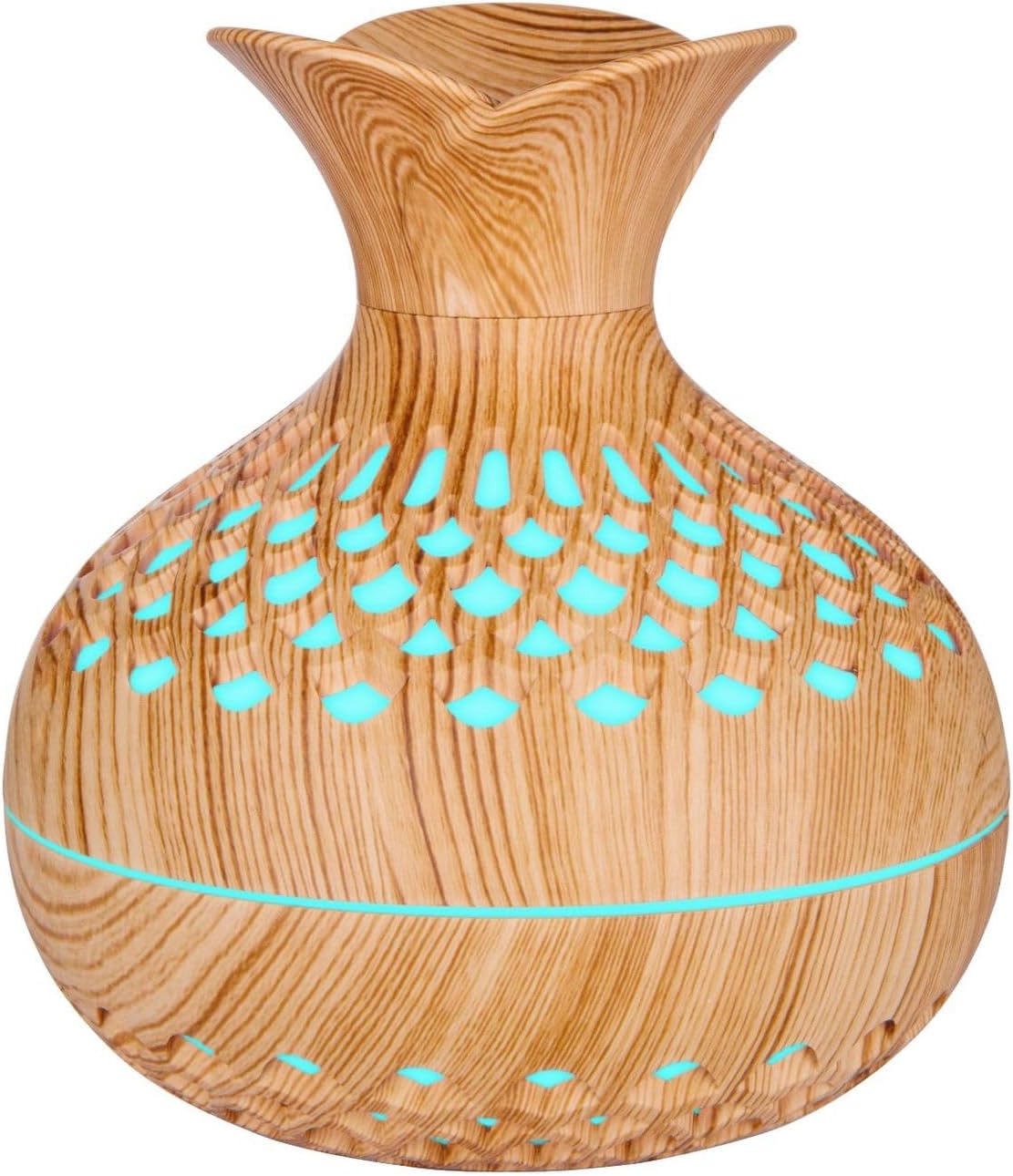 CHarioT Humidifier Aroma Diffuser with LED Night Light, 300ml, 7-Colour Changing, Wood Grain Design, for Car, Office, Bedroom, Home (Light Wood)