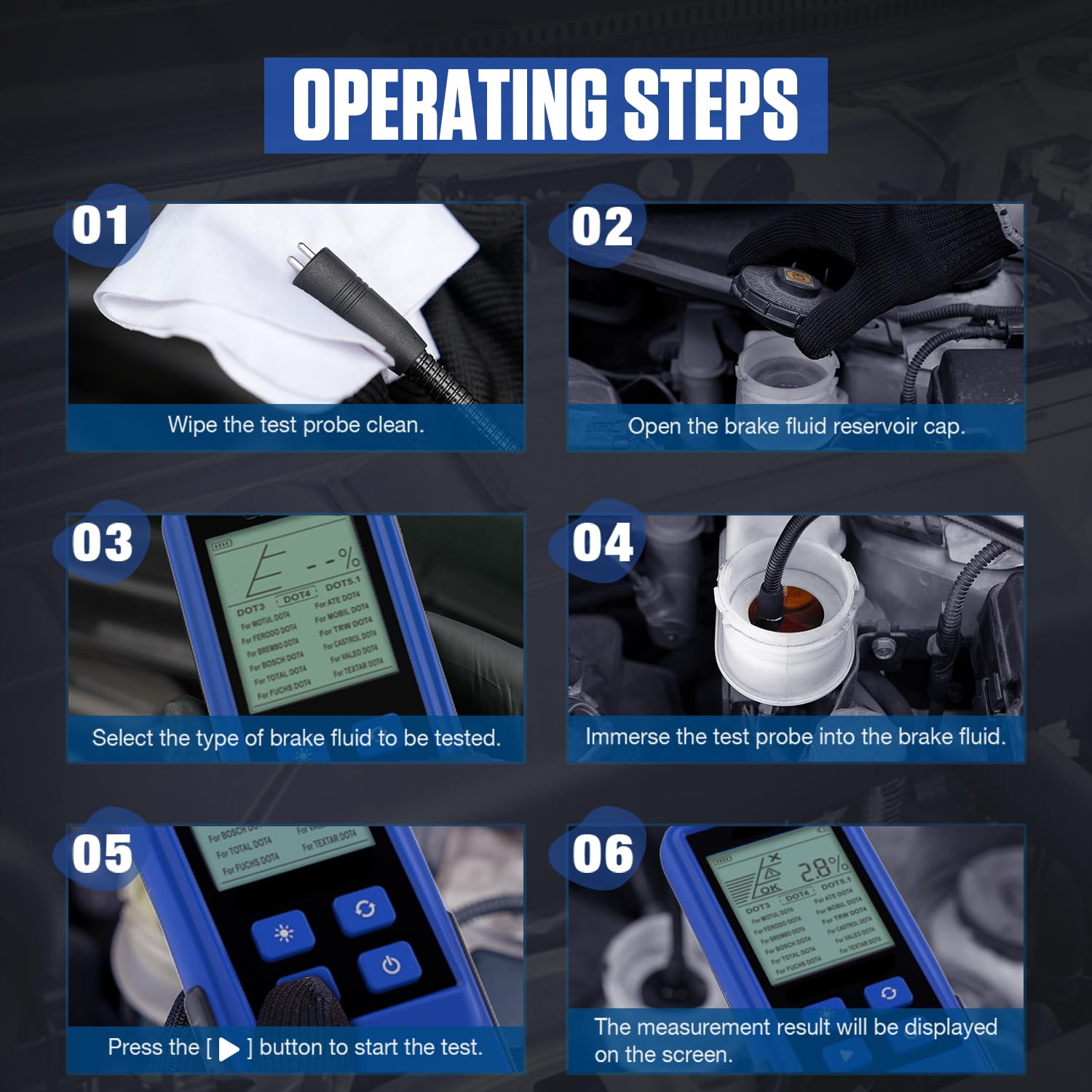 MRCARTOOL Probador de líquido de Frenos Probador de líquido de Frenos de automóvil Medidor de Punto de ebullición de líquido de Frenos Digital para automóviles DOT3 DOT4 DOT5.1 con sonda Sensible a p