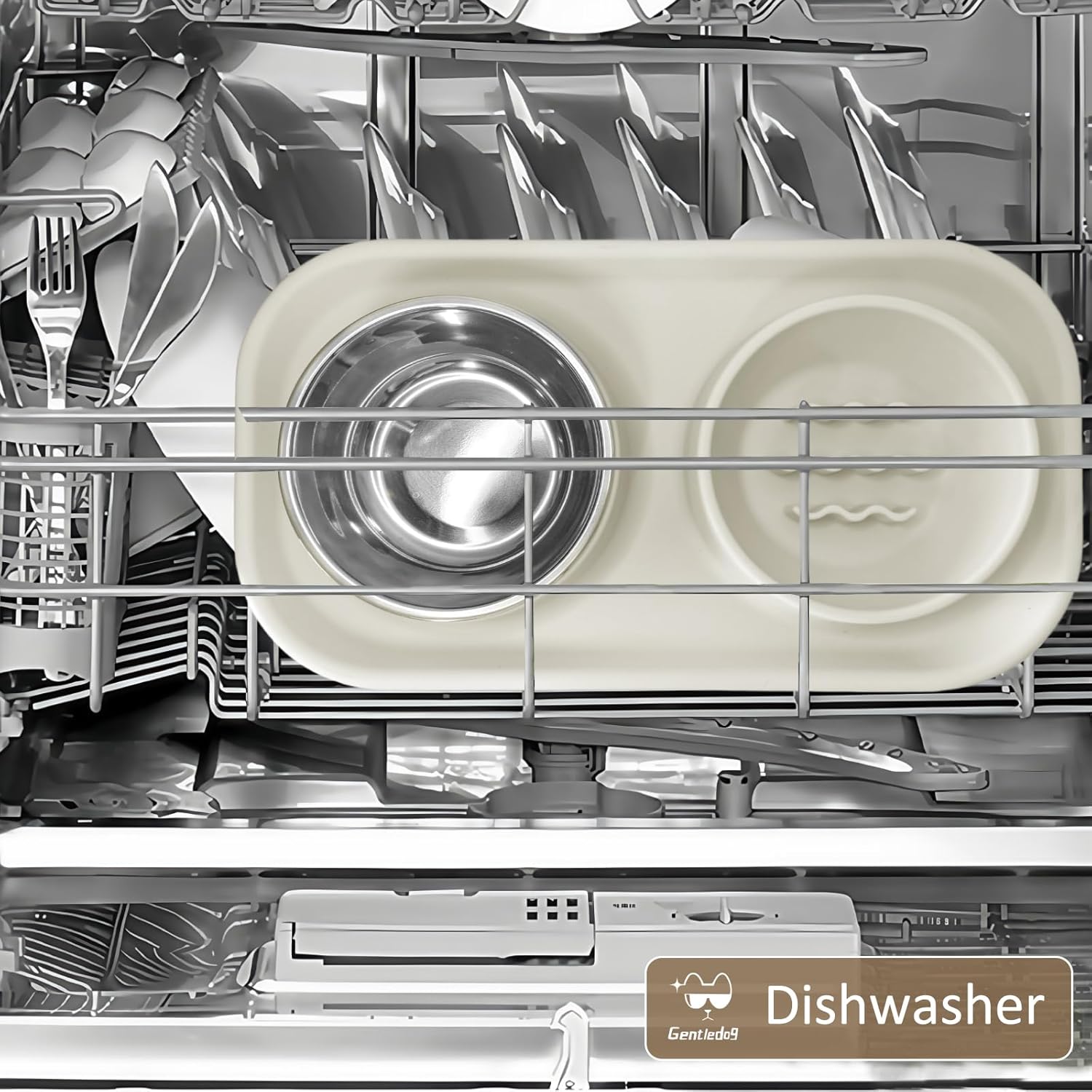 Waterproof Silicone Cat Food Bowls, Stainless Steel & Silicone Slow Feeder Double Bowls, Non-Skid & Non-Spill Raised Edge, Food and Water Feeder for Cat and Puppy