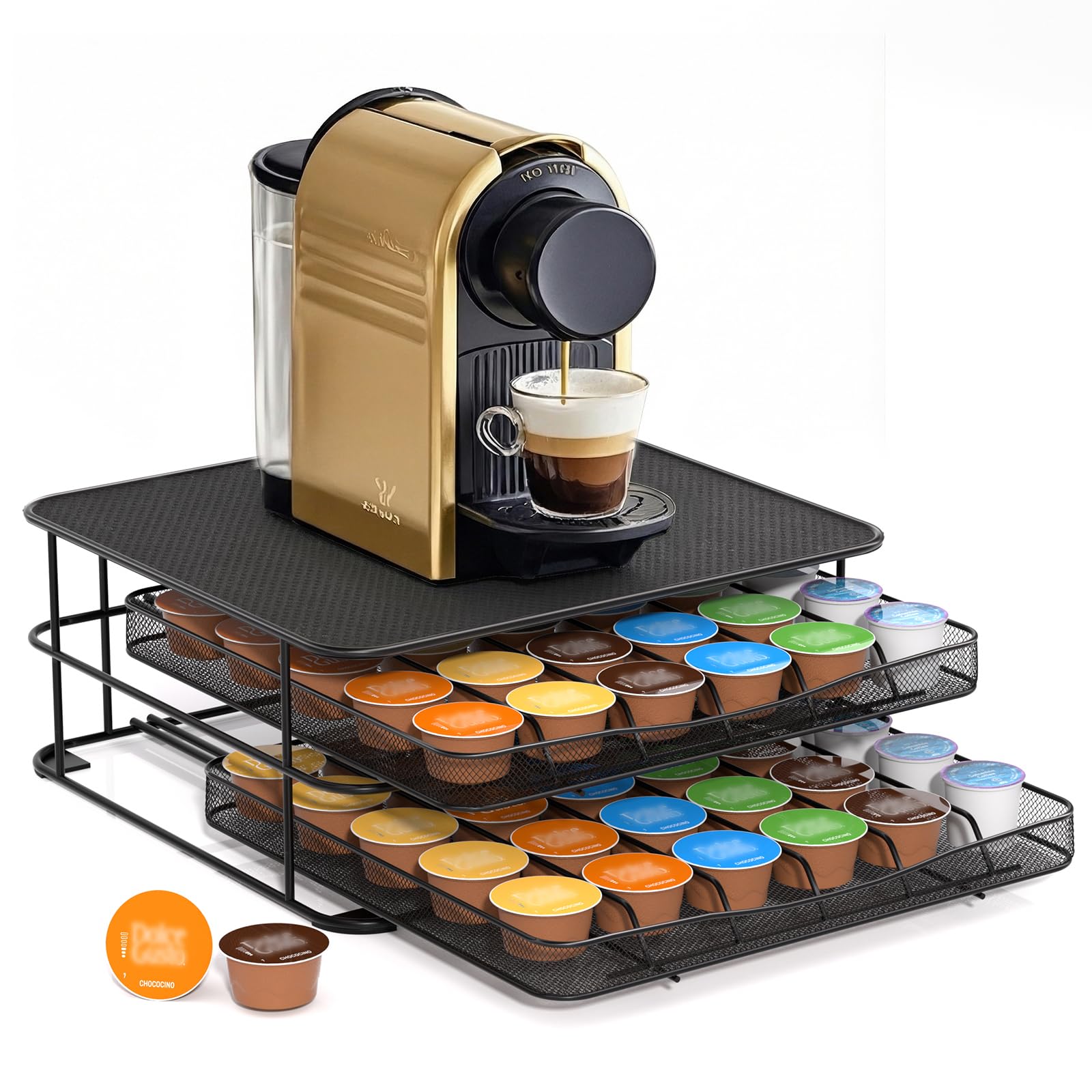 MASTERTOP Kapselhalter für Dolce Gusto, 2-Tier Kaffeekapseln Aufbewahrung von 72 Dolce Gusto Kapseln, Kapselständer Kapselspender mit Rutschfeste Oberfläche, Platz für Dolce Gusto Maschine, Schwarz Küche, Haushalt & Wohnen