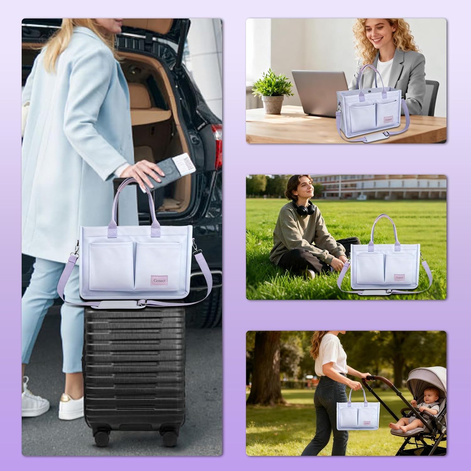 Canvas Tote Bag for Women With Pockets, Laptop Work Crossbody Purses Everything Shoulder Tote Bag Everyday Satchel Handbags - Image 3