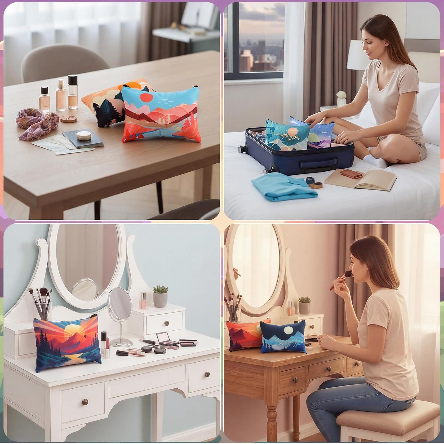 Sweetude 36 Pcs Mountain Makeup Bag Bulk Colorado Gifts Portable Travel Cosmetic Bags with Zipper Waterproof Portable Roomy Travel Toiletry Organizer Storage Beauty Pouch for Women Mountain Gifts image 5