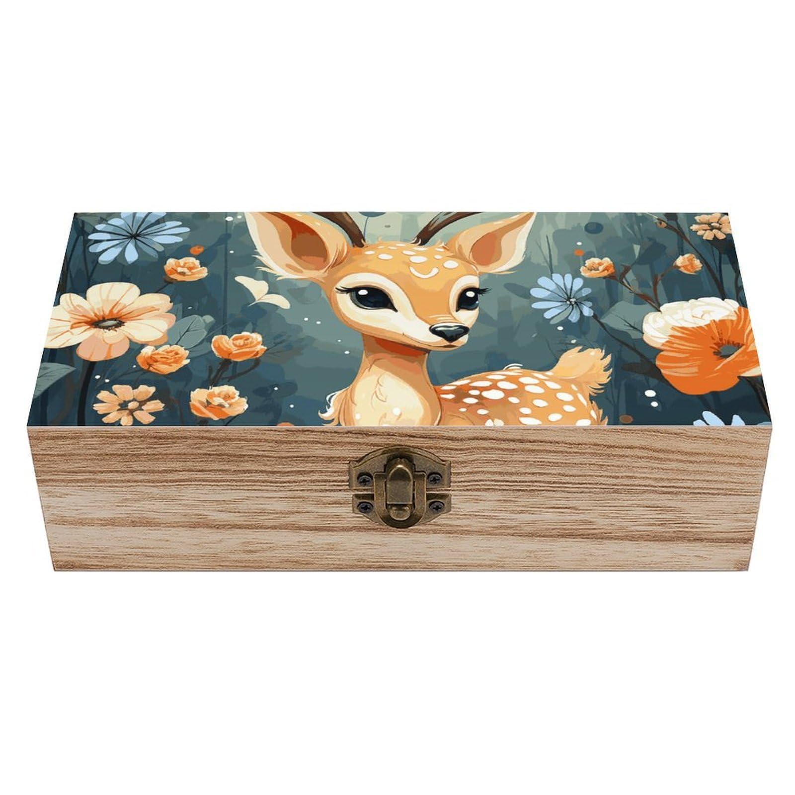 Cartoon Deer Wooden Storage Box, Exquisite Wooden Gift Box Durable, Sturdy and Classic, Wooden Box for Art Hobbies, Keepsake Storage
