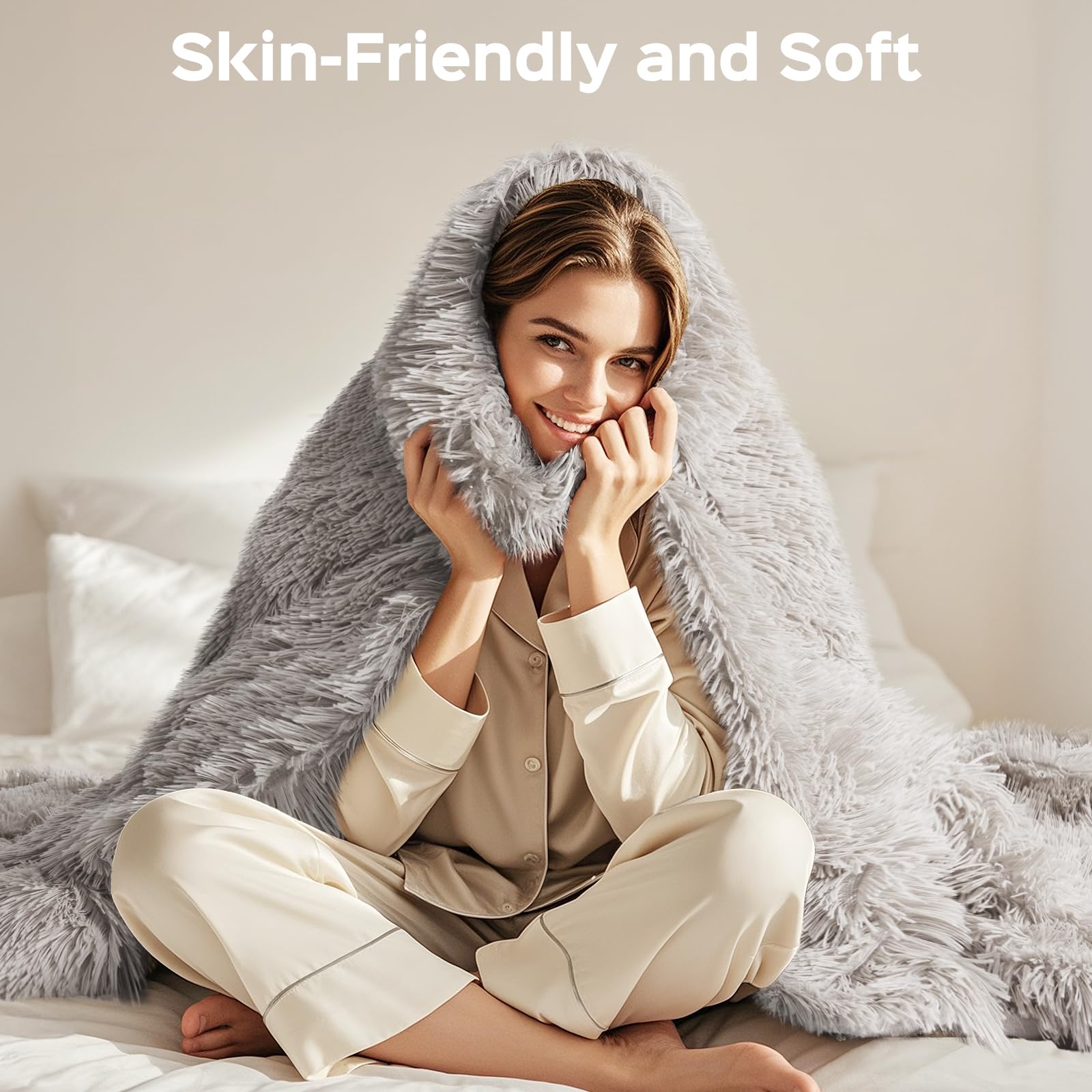 KANKAEU Coperta 160x200 cm, Coperta Pelliccia Morbida e Soffice, Plaid Decorative per Divano e Letti, Coperta Pile Calda e Accogliente, Plaid Matrimoniale,Copriletti,Grigio Argento