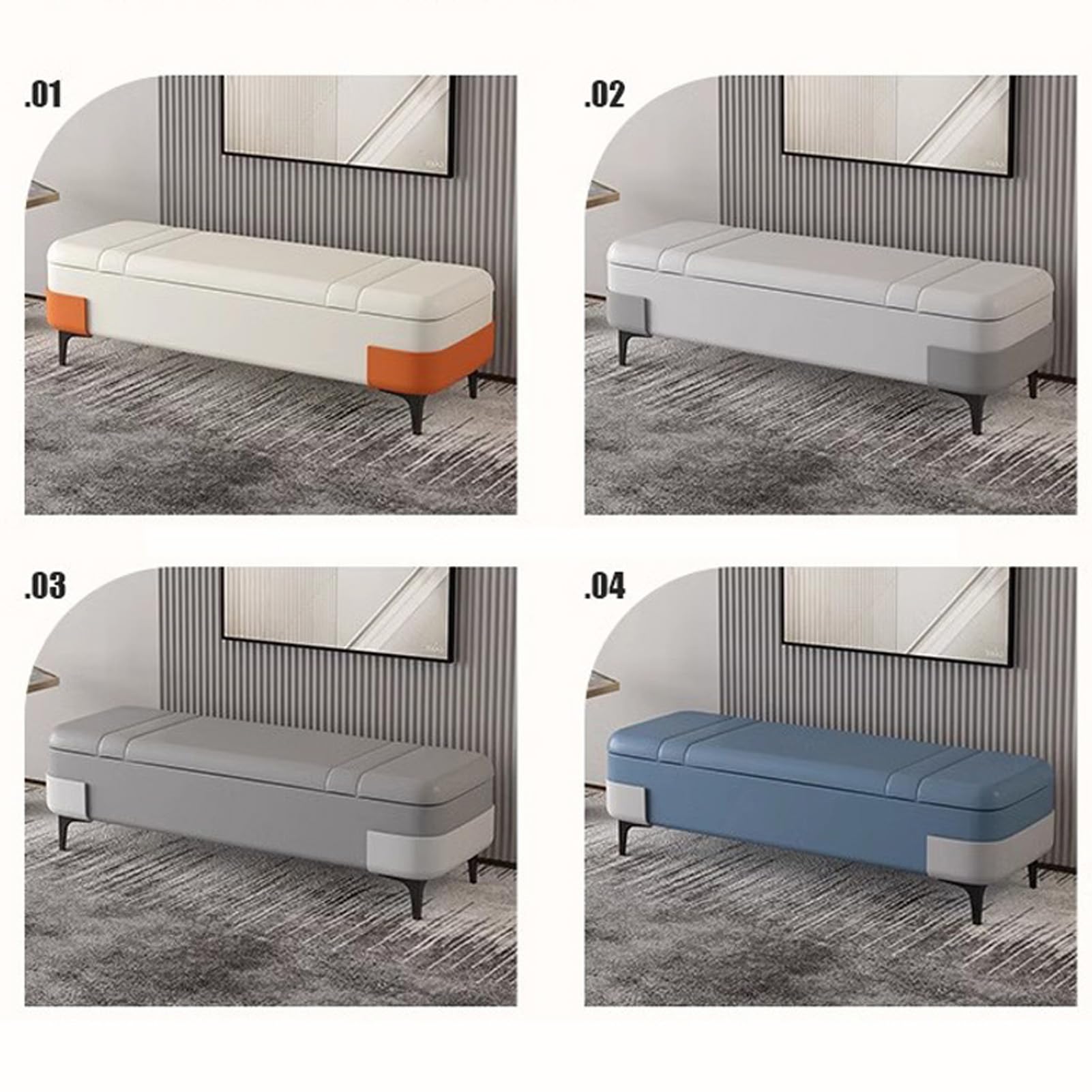 Banco moderno con asiento acolchado, banco de entrada, banco tapizado para dormitorio con patas de metal, bancos de zapatos para sala de estar