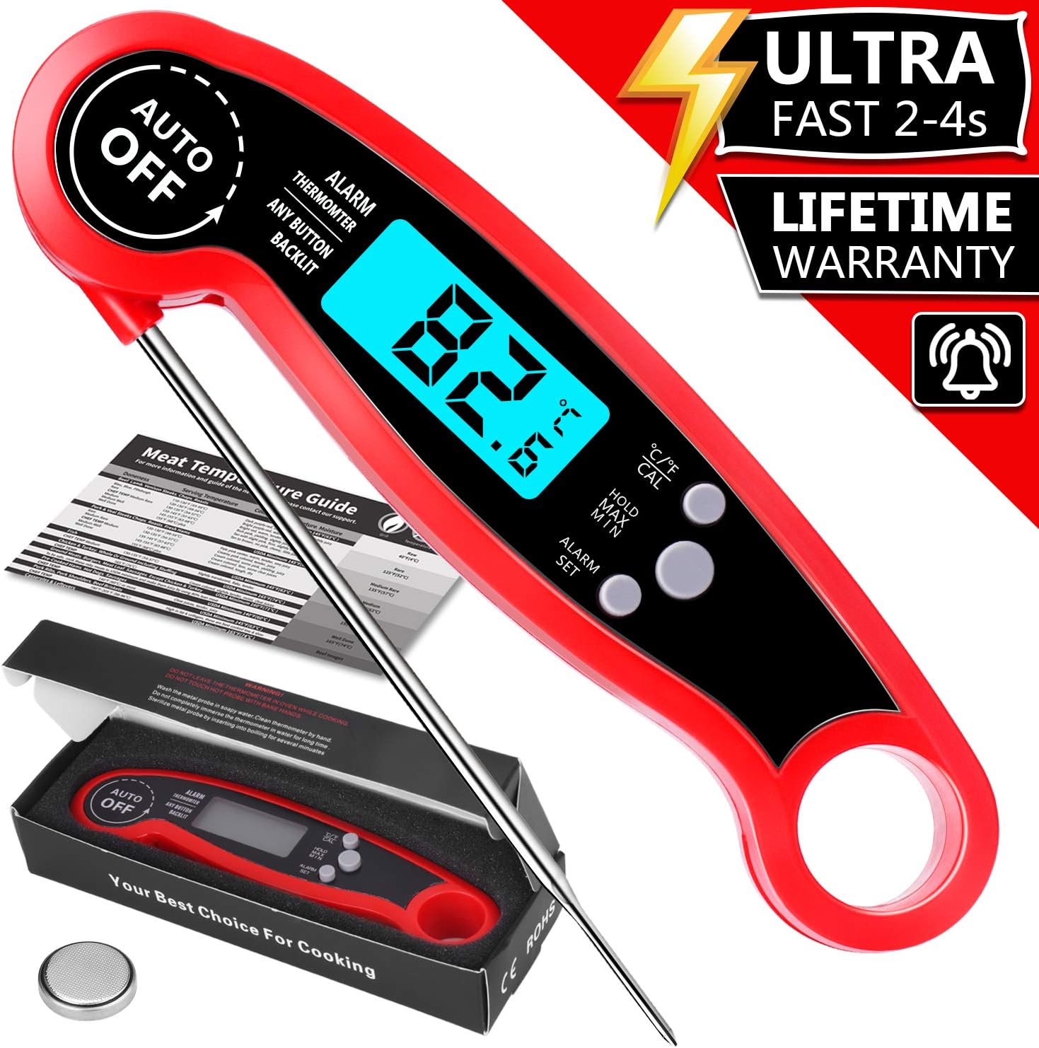 Thermomètre Numérique Instantané Pour Viande, BBQ, Cuisine - Lecture Rapide Et Écran LCD