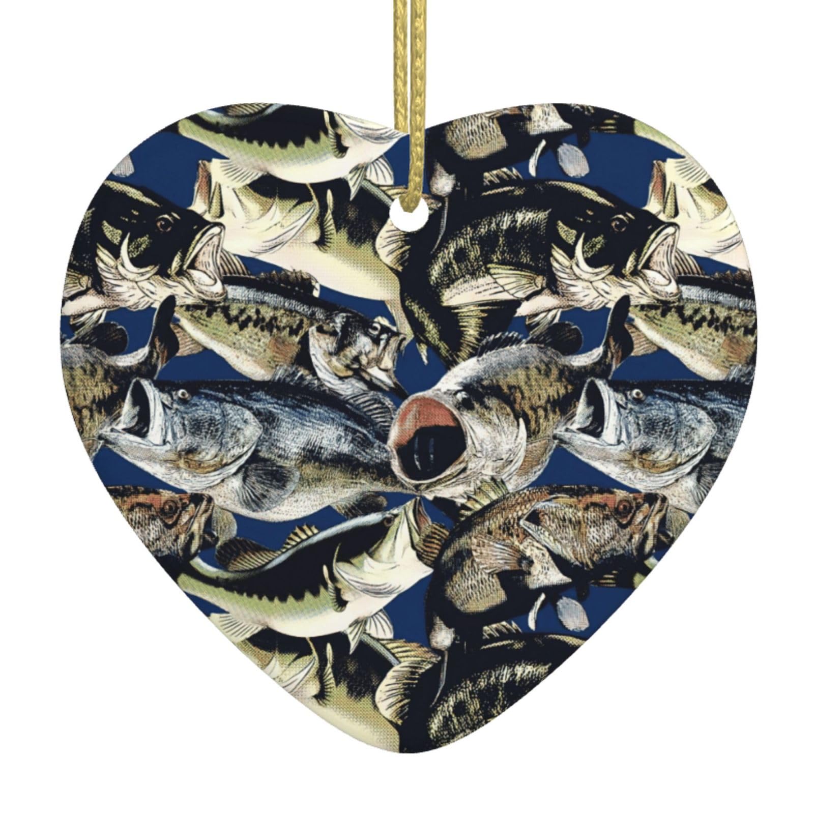Nbtghga White Fish Pattern Print Christmas Ornaments, Ceramic Hanging Ornament, Xmas Tree Decoration, Holiday Home Decor