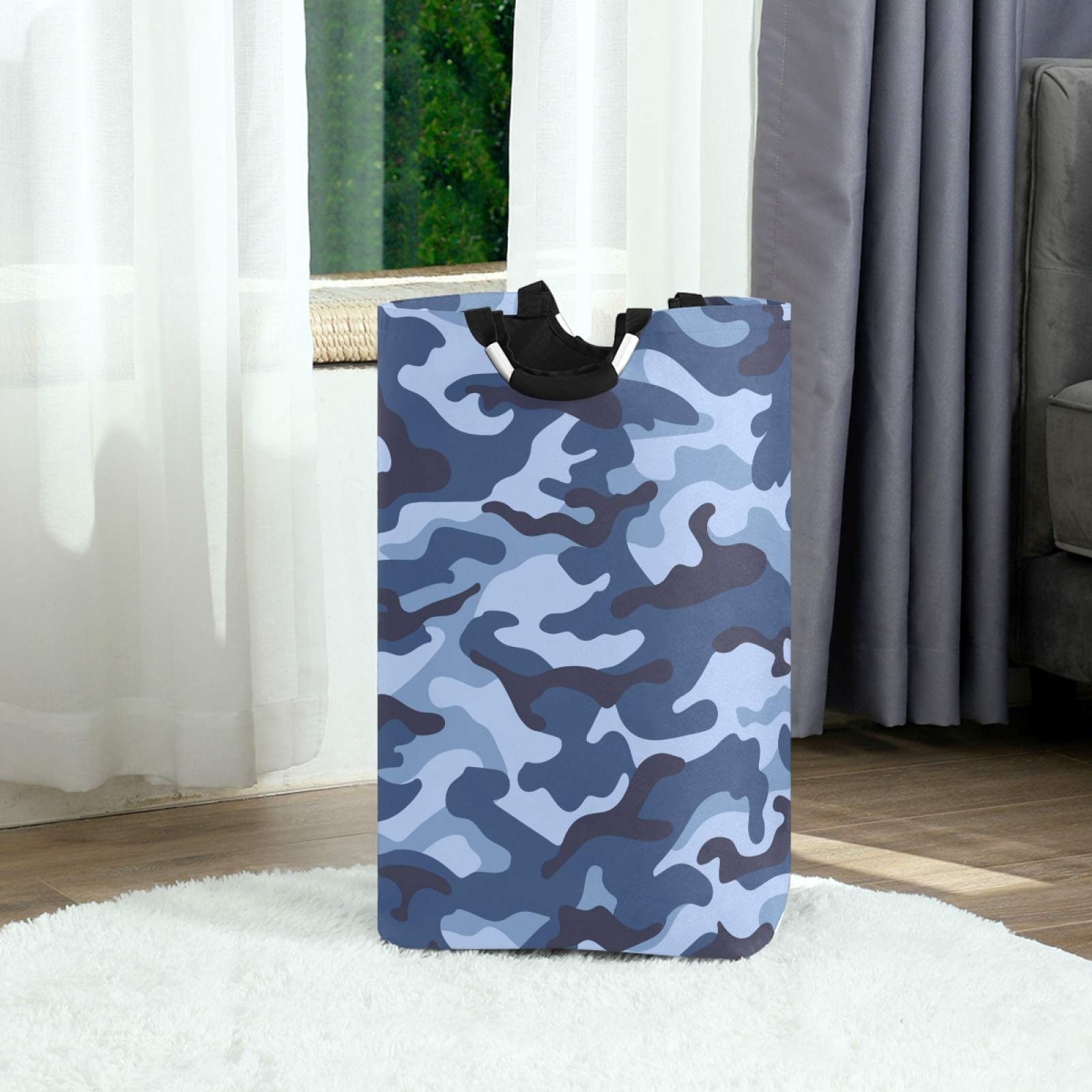 ALAZA Large Laundry Basket Military Camouflage Blue Color Laundry Bag Hamper Collapsible Oxford Cloth Stylish Home Storage Bin with Handles, 22.7 Inch