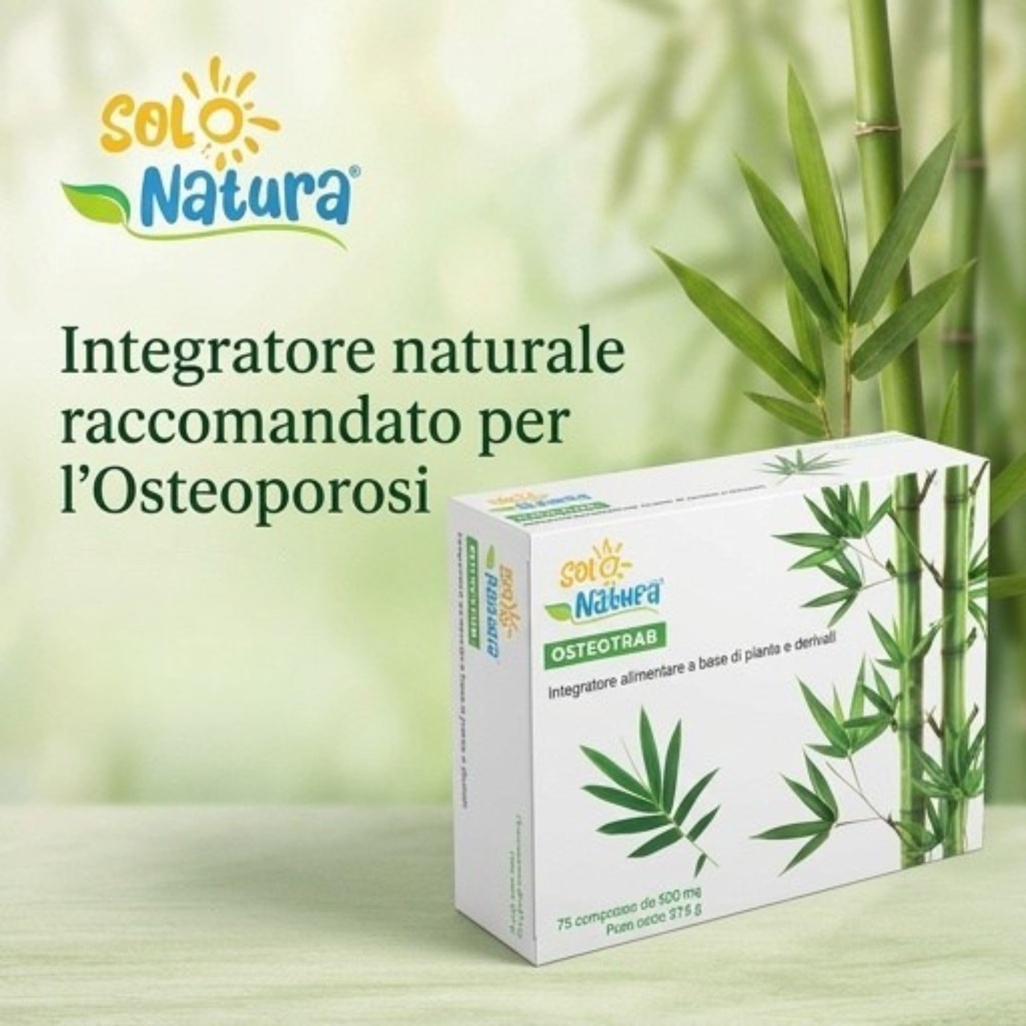 Solo Natura Integratore di Calcio e Vitamina D3 OSTEOTRAB. Integratore per la Salute di Ossa e Articolazioni, Formula con Magnesio e MSM per la Densità Ossea, 75 Compresse da 500 mg