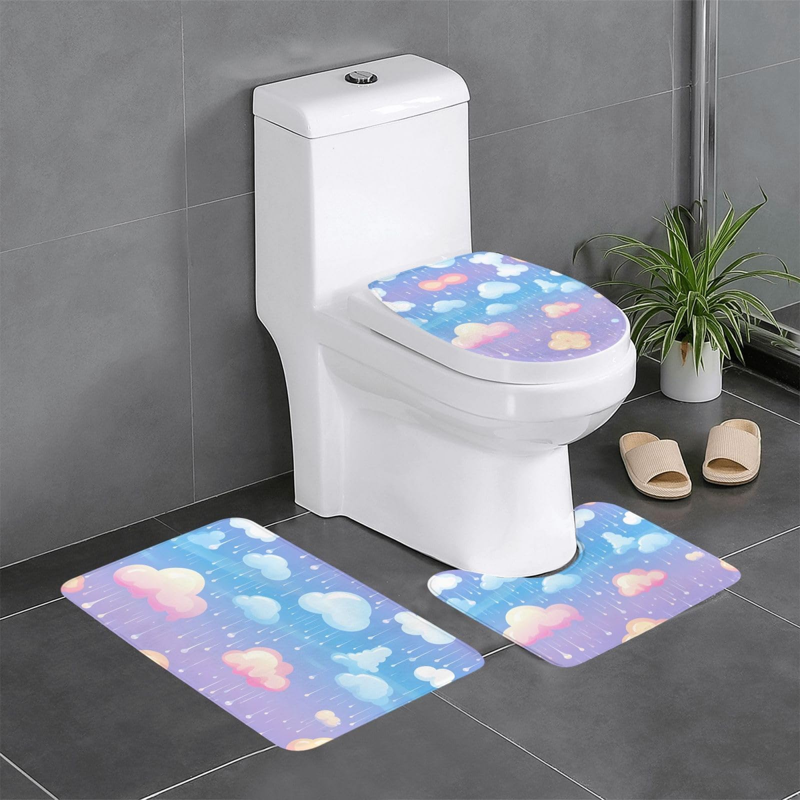 Tapis de salle de bain WHJDPP arc-en-ciel, lot de 3 avec tapis rectangulaire, en U et O