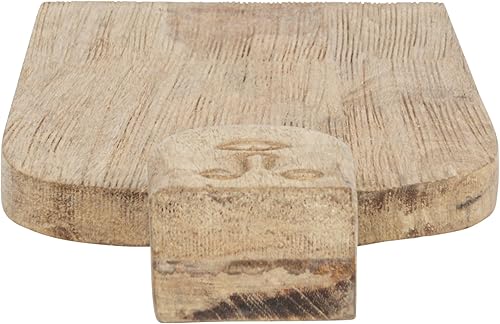 Miniatura 7 de Creative Co-Op Cortadora compacta de madera de mango tallada a mano, diseño de mango y acabado peinado, queso natural y tabla de cortar