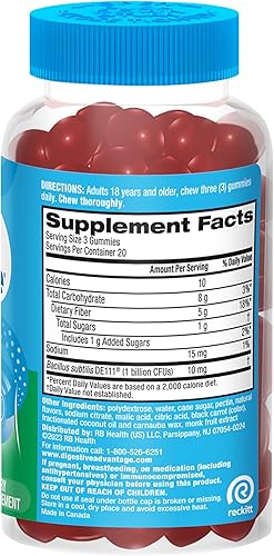 Vista 11 de Digestive Advantage Gomitas de fibra prebiótica + probióticos para la salud intestinal, 0.18 oz de fibra prebiótica más 1 mil millones de UFC