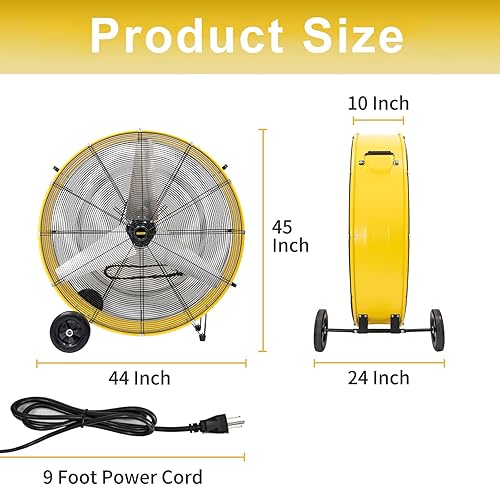 Miniatura 4 de HiCFM Ventilador de tambor industrial de 42 pulgadas, 26800 CFM, potente motor de 45 HP, estructura de barril resistente, ruedas de 8 pulgadas,