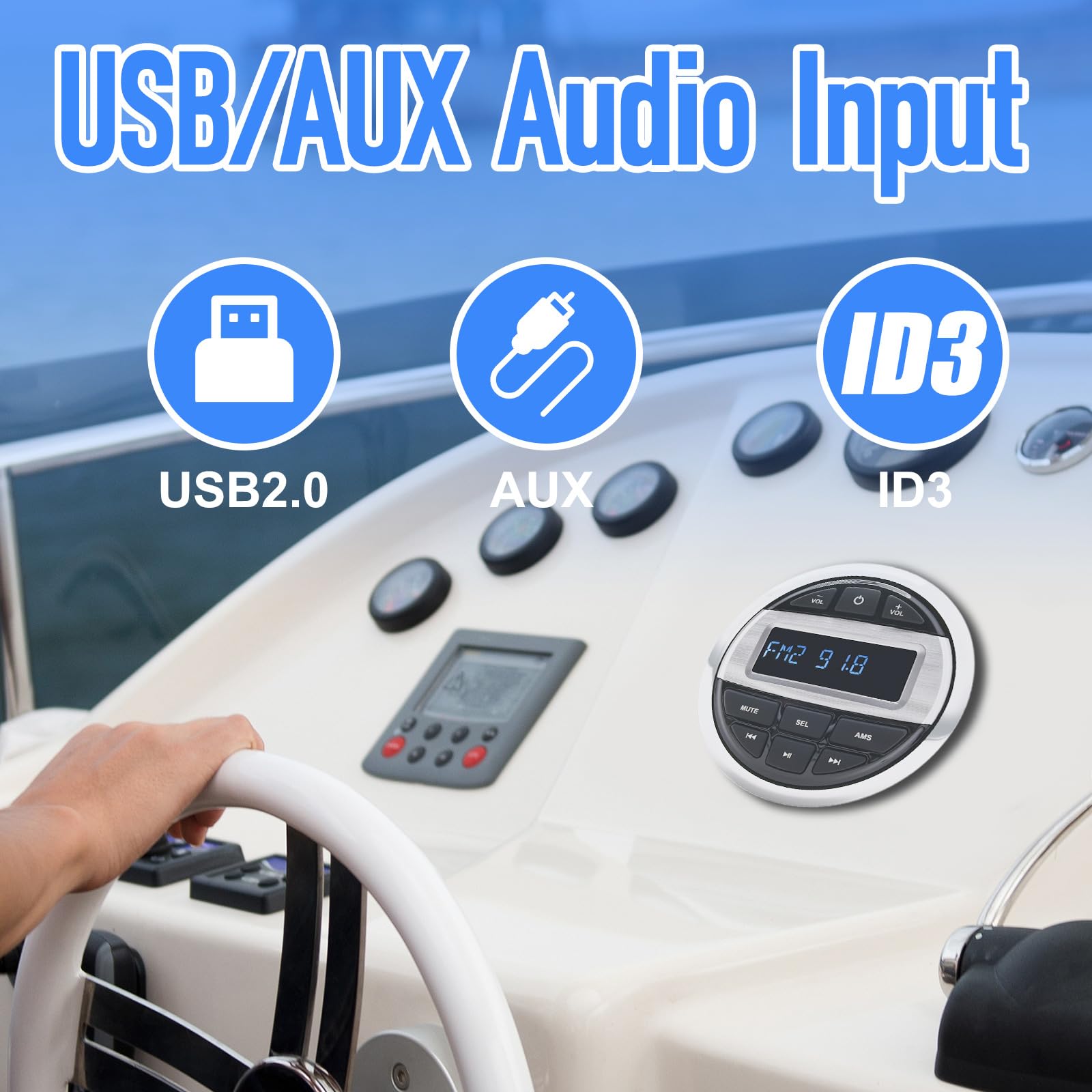 Geloo Marine Radio Stereo Lettore MP3, Barca Marina FM/Am Radio Ricevitore Impermeabile per Marine Yacht, Stereo Barche Camper LKW SUV