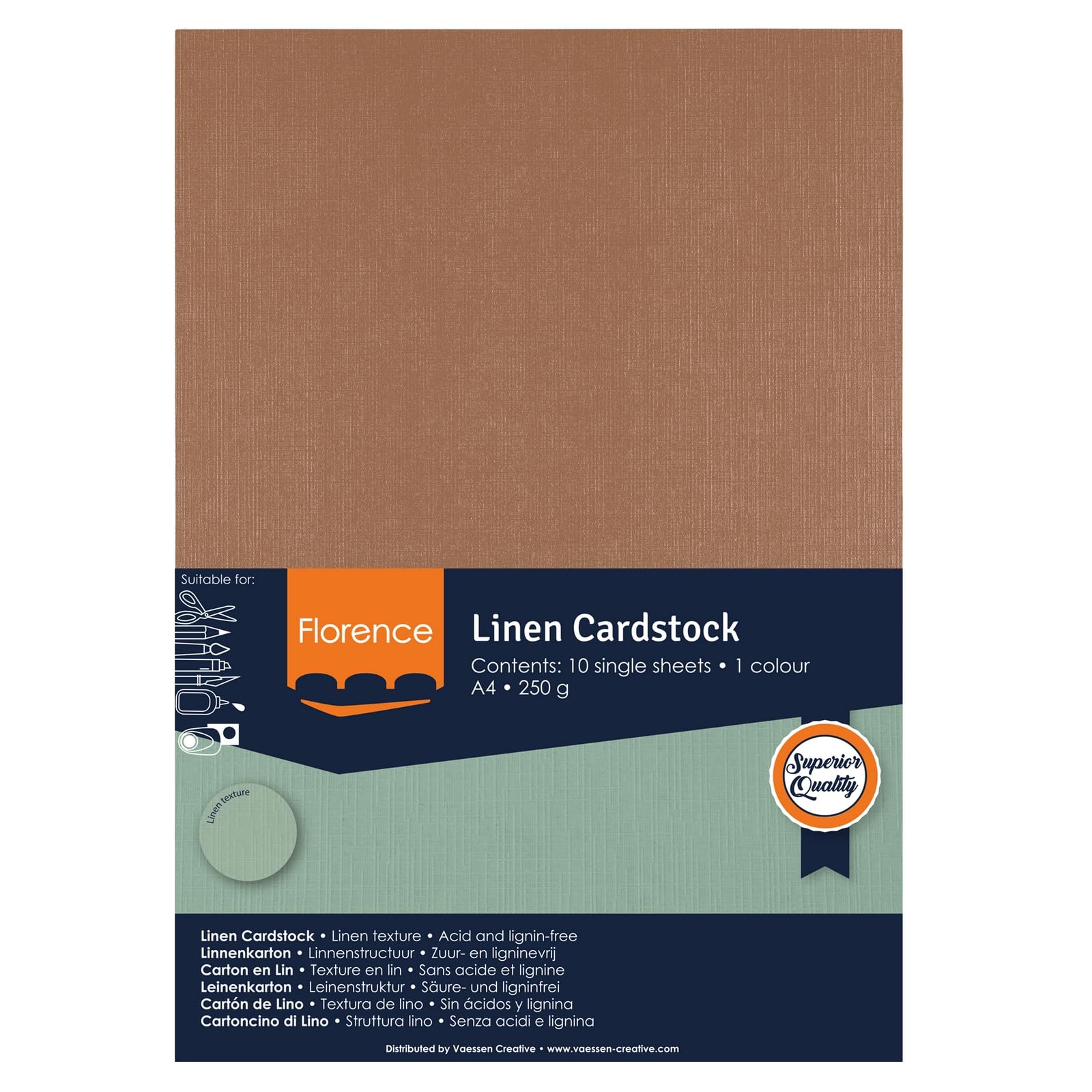 Florence Brązowy lniany papier 250 g - papier do scrapbookingu A4 - Hazelnut - Kolorowy papier kartonowy - Eleganckie zaproszenia, pudełka na prezenty i projekty artystyczne