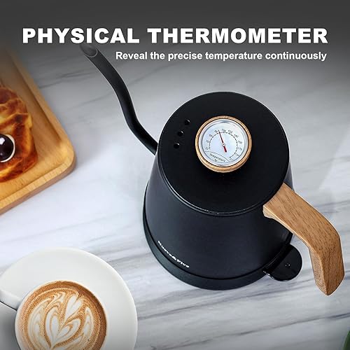 Miniatura 3 de Nueve&Five Hervidor eléctrico de cuello de cisne con termómetro, hervidor eléctrico negro de 1 litro con apagado automático, hervidor de agua