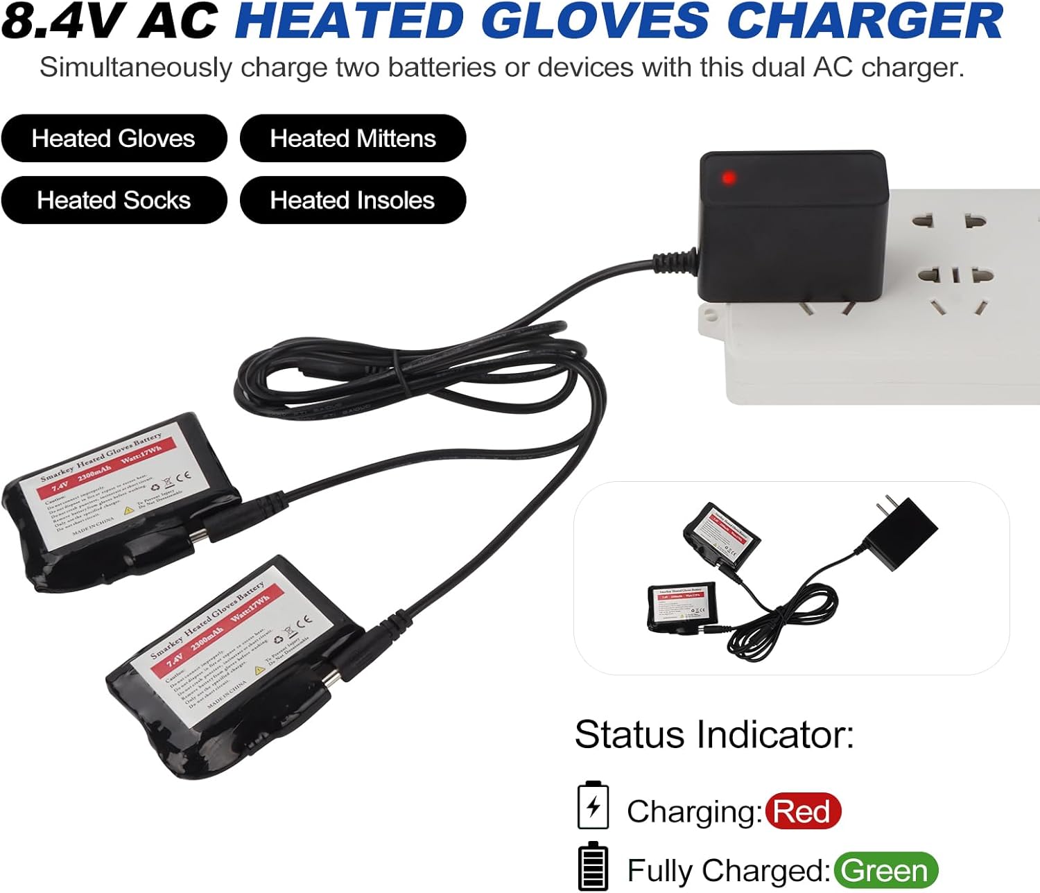 8.4V Heated Gloves Charger, Mittens & Insoles Dual Port Cable - Image 3