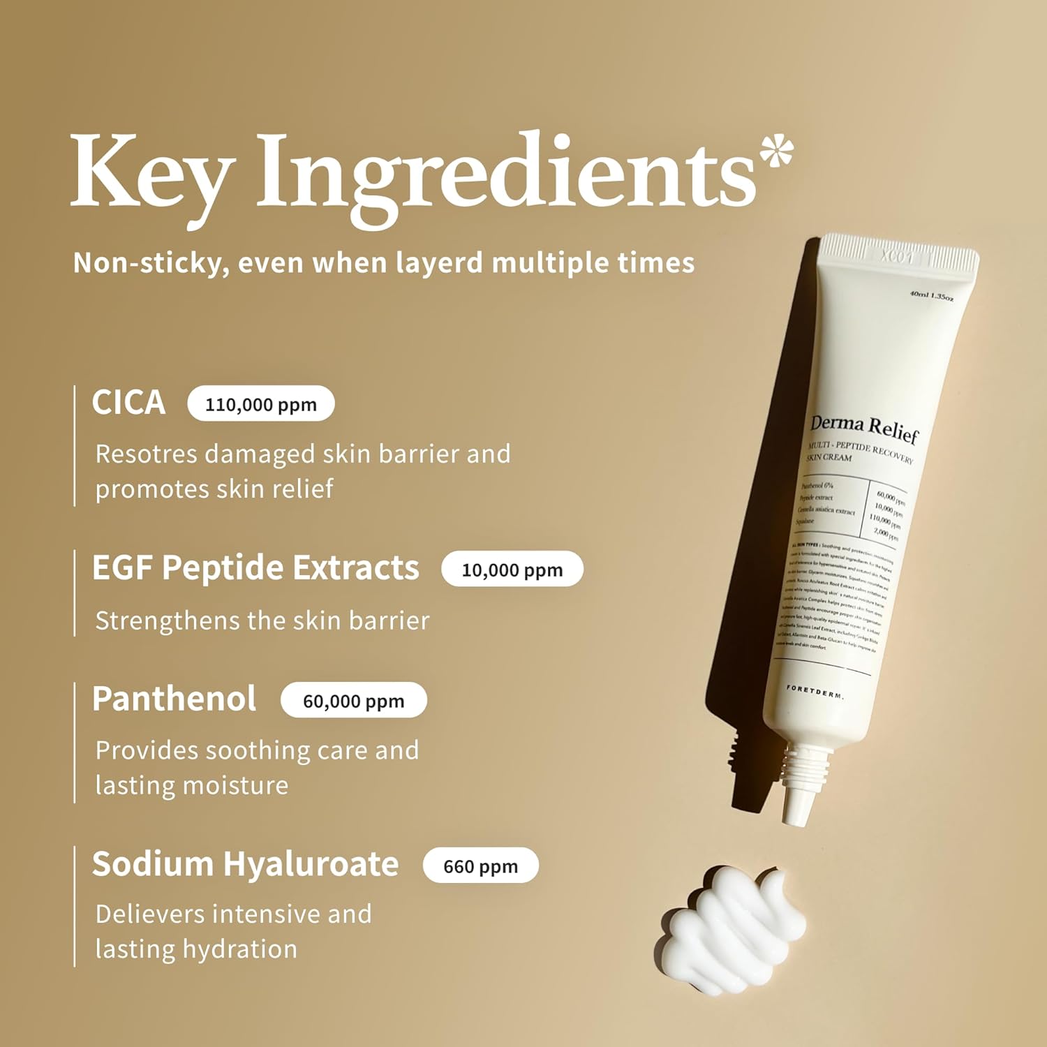 Peptide Derma Relief Cream – EGF, CICA & Panthenol Barrier Repair Face Moisturizer, Korean Skincare for Sensitive Skin, Soothing & Calming Redness, Hydrating Face Cream, Unscented,1.35 Fl Oz - Image 6