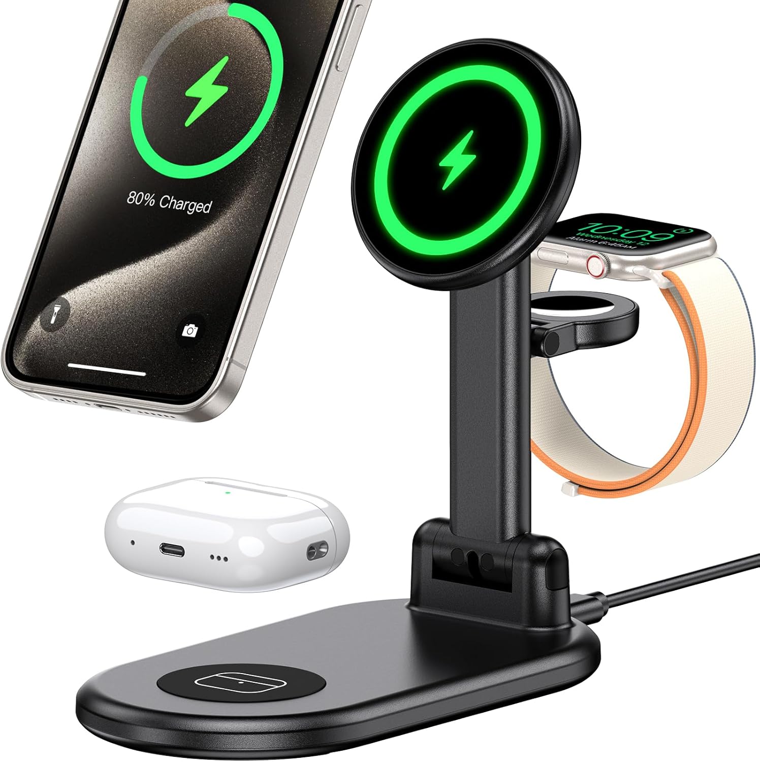 3 in 1 Charging Station for Apple Mag-Safe Charger, 15W Max Foldable Wireless Charging Stand for iPhone 16/15/14/13/12, Fast Magnetic Travel Charger for Multiple Devices iWatch Airpods (Black) 3 in 1 Charging Station for Apple Mag-Safe Charger, 15W Max Foldable Wireless Charging Stand for iPhone 16/15/14/13/12, Fast Magnetic Travel Charger for Multiple Devices iWatch Airpods (Black)