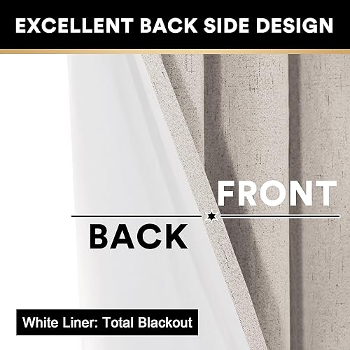 Miniatura 8 de PrinceDeco Cortinas 100% de opacidad para dormitorio, cortinas opacas de lino de 63 pulgadas de largo, cortinas texturizadas con aislamiento térmico