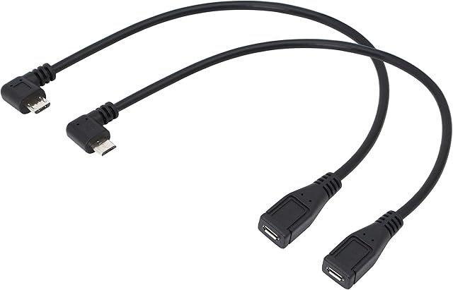 CERRXIAN 9Inch Micro USB Cable Combo Left and Right Angle Micro USB 5 Pin Male to Sync Cable and Micro USB Female Data Charging (1 pair