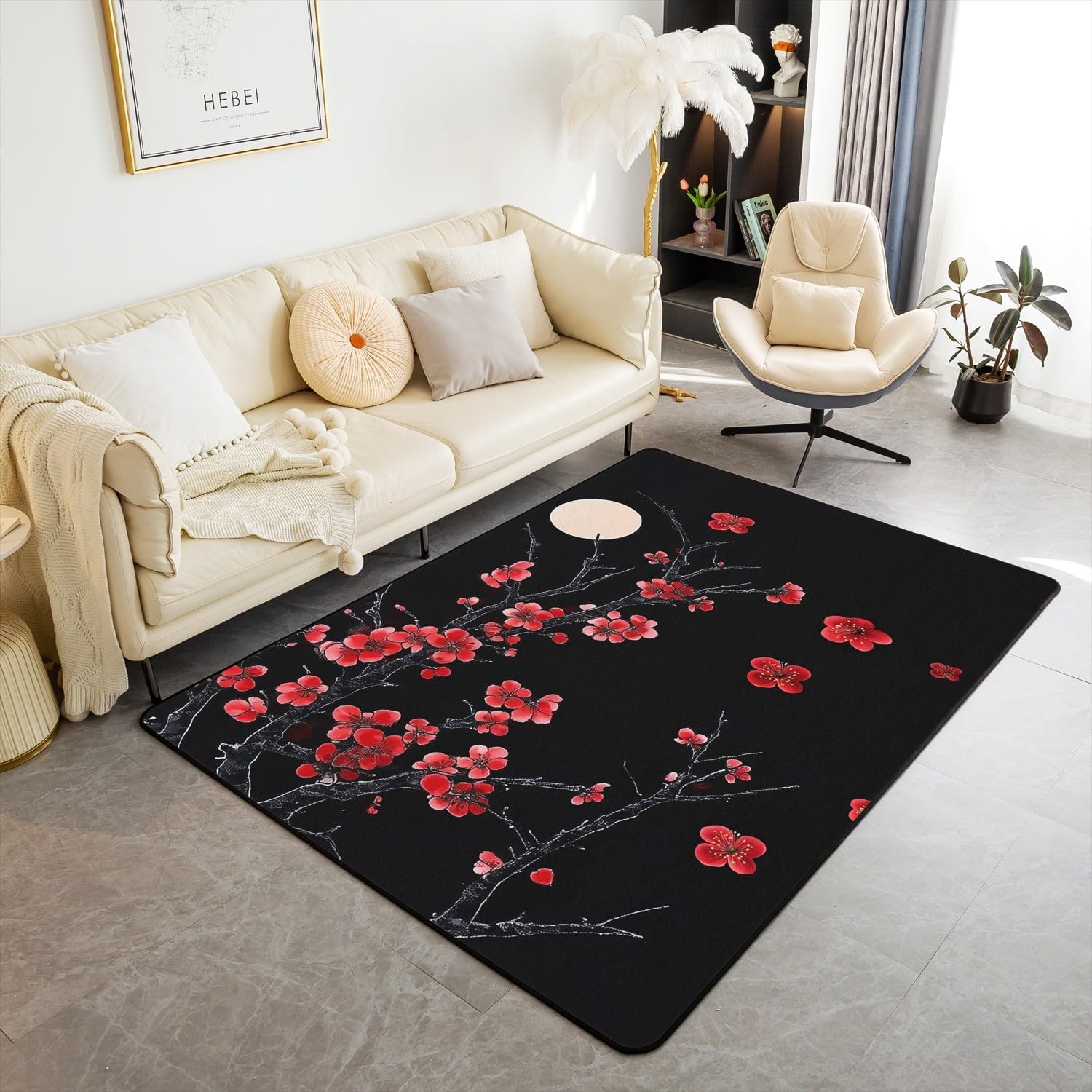 jejeloiu Koi Fish Area Rug 3x5 Kids Japanese Style Rugs for Living Room Bedroom for Boys Girls Teens Ocean Marine Decorative Carpet Rug Non-Slip Japanese Ukiyoe Indoor Floor Mat Accent Rug